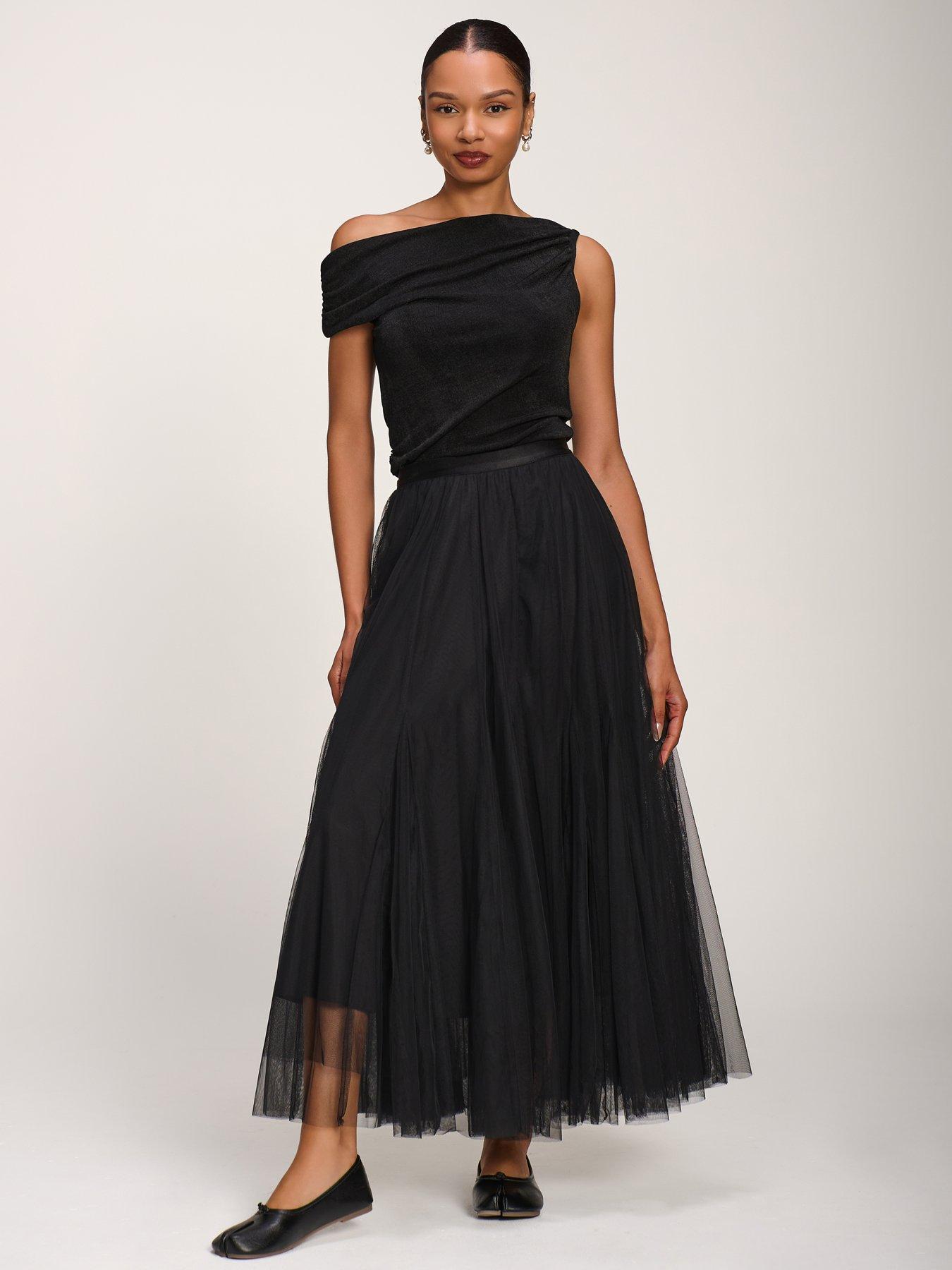 Image 7 of 7 of Jolie Moi Womens Tulle Godet Maxi Skirt - Black