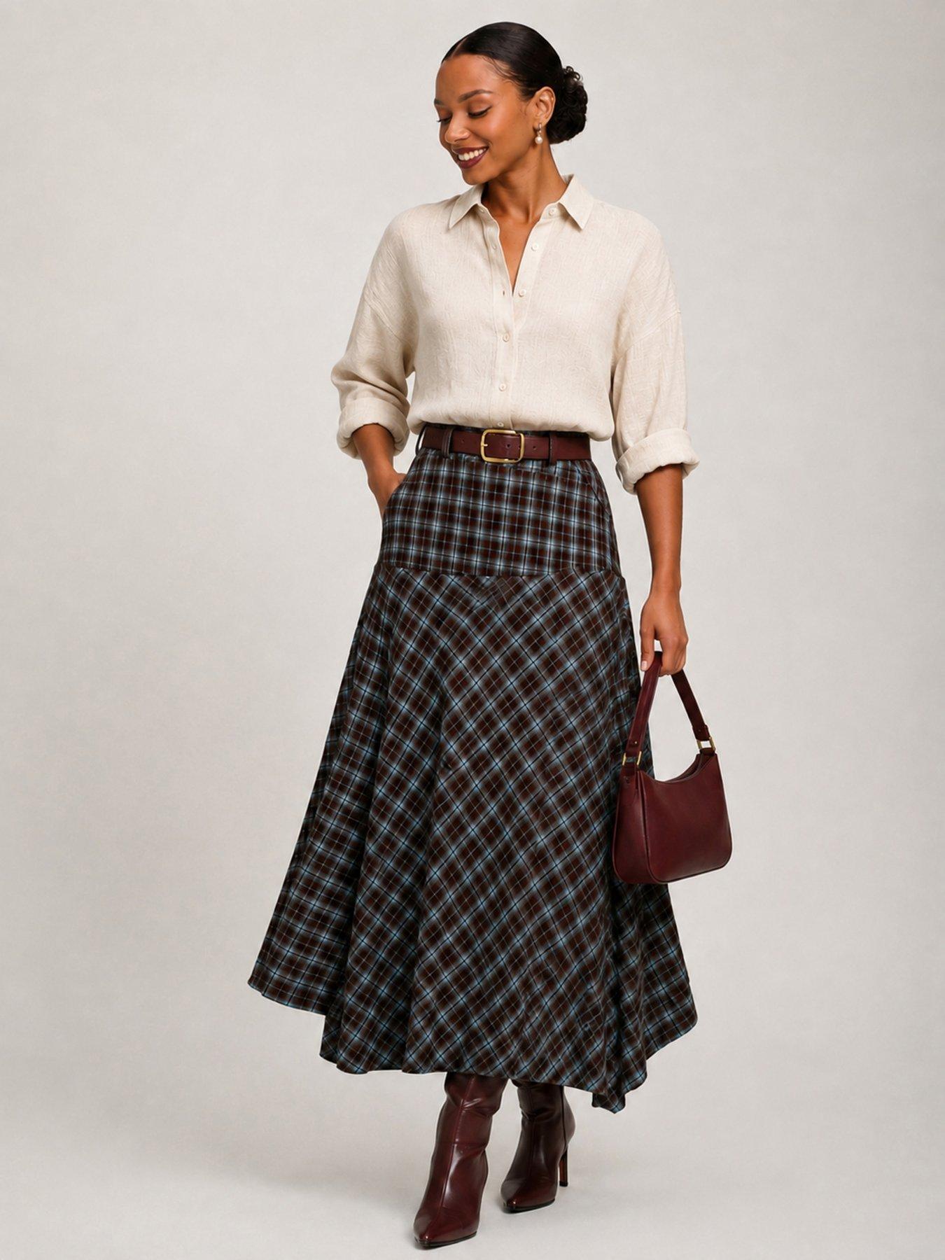 Image 1 of 6 of Jolie Moi Plaid Asymmetric Maxi Skirt