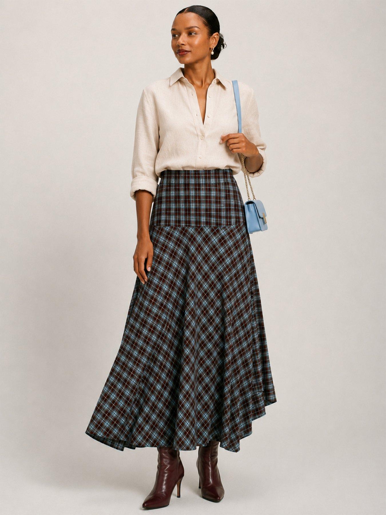 Image 3 of 6 of Jolie Moi Plaid Asymmetric Maxi Skirt