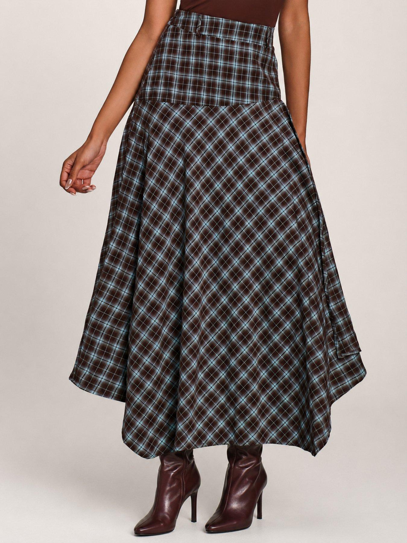 Image 4 of 6 of Jolie Moi Plaid Asymmetric Maxi Skirt