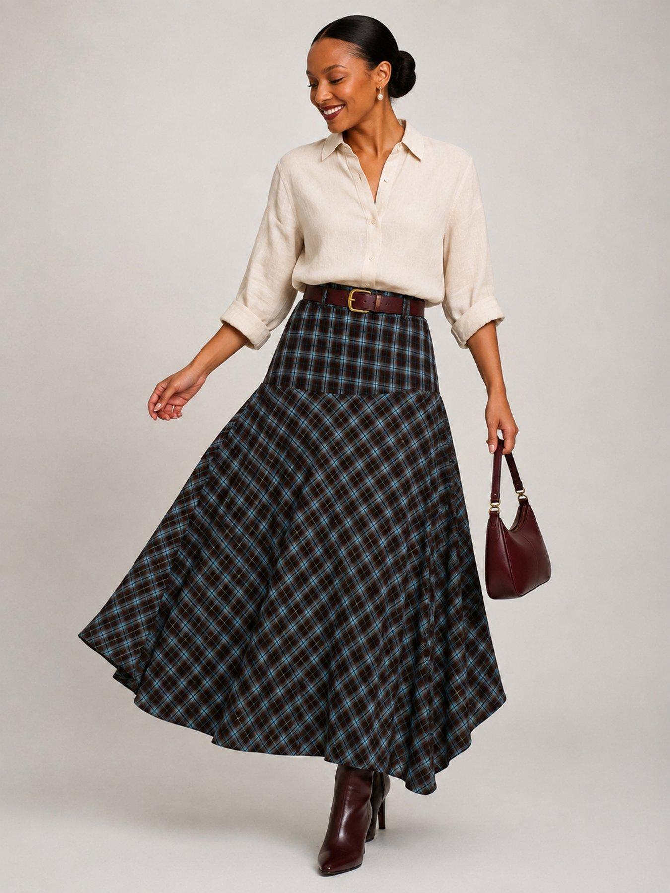 Image 5 of 6 of Jolie Moi Plaid Asymmetric Maxi Skirt