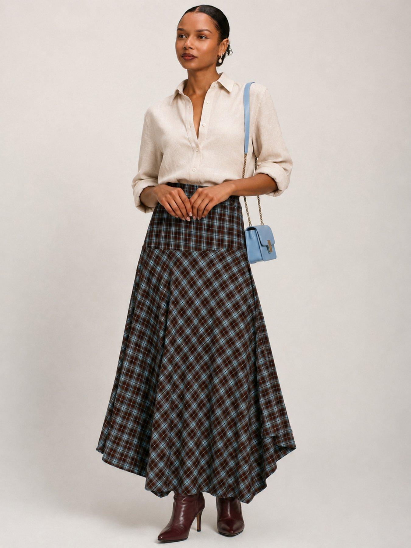 Image 6 of 6 of Jolie Moi Plaid Asymmetric Maxi Skirt