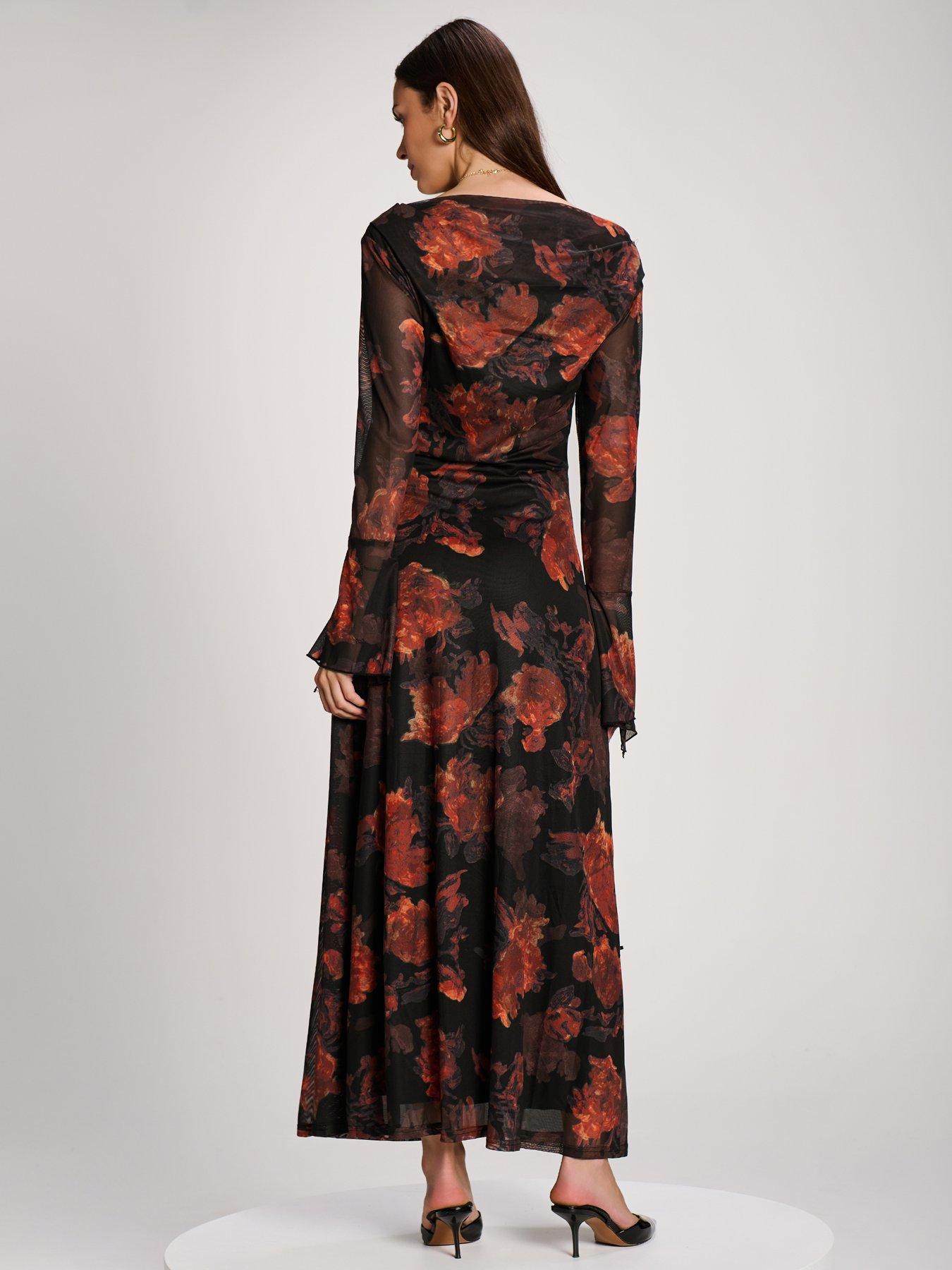 Image 2 of 6 of Jolie Moi Womens Slash Neck Flared Cuff Maxi Dress - Black