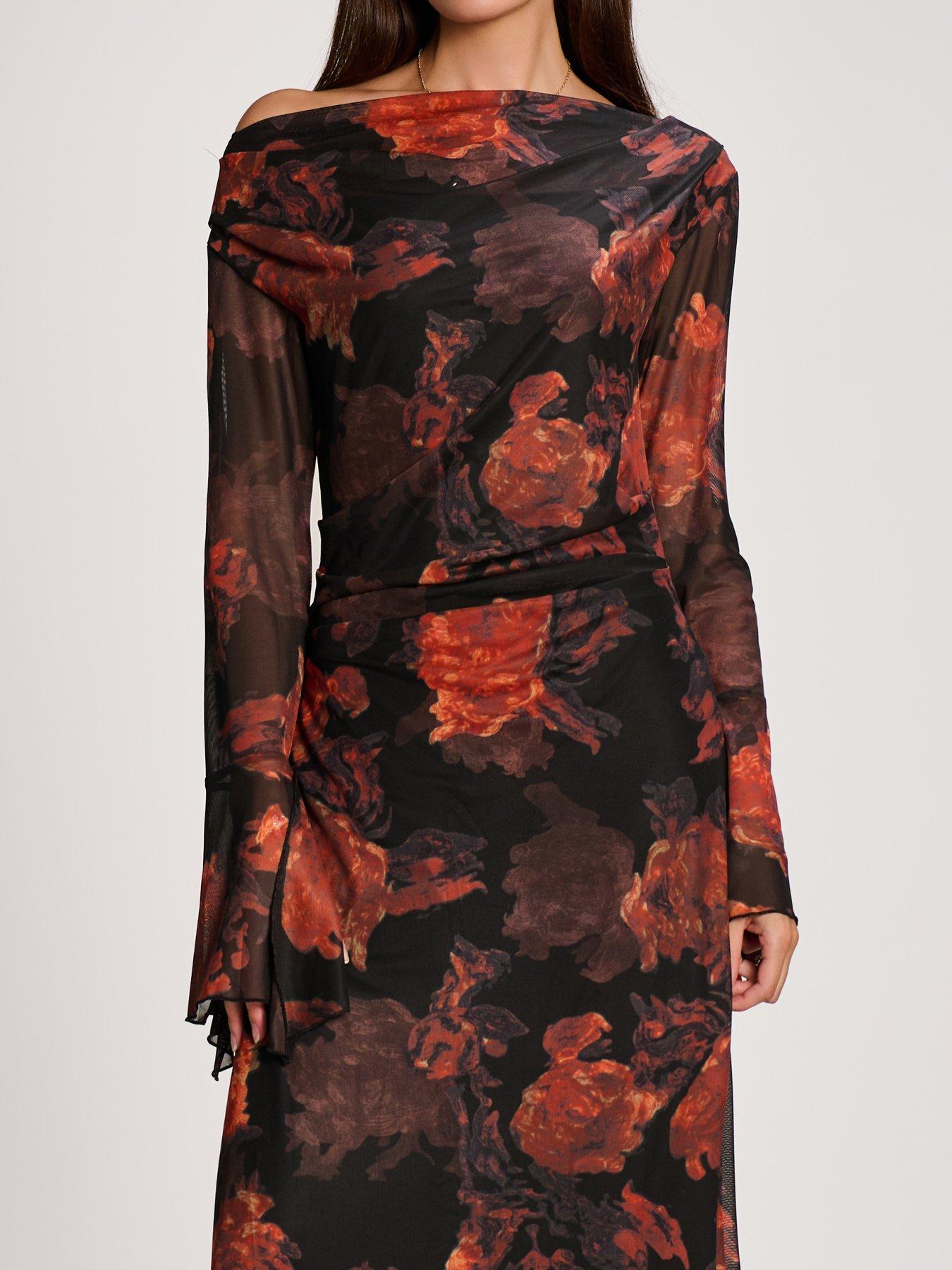Image 4 of 6 of Jolie Moi Womens Slash Neck Flared Cuff Maxi Dress - Black