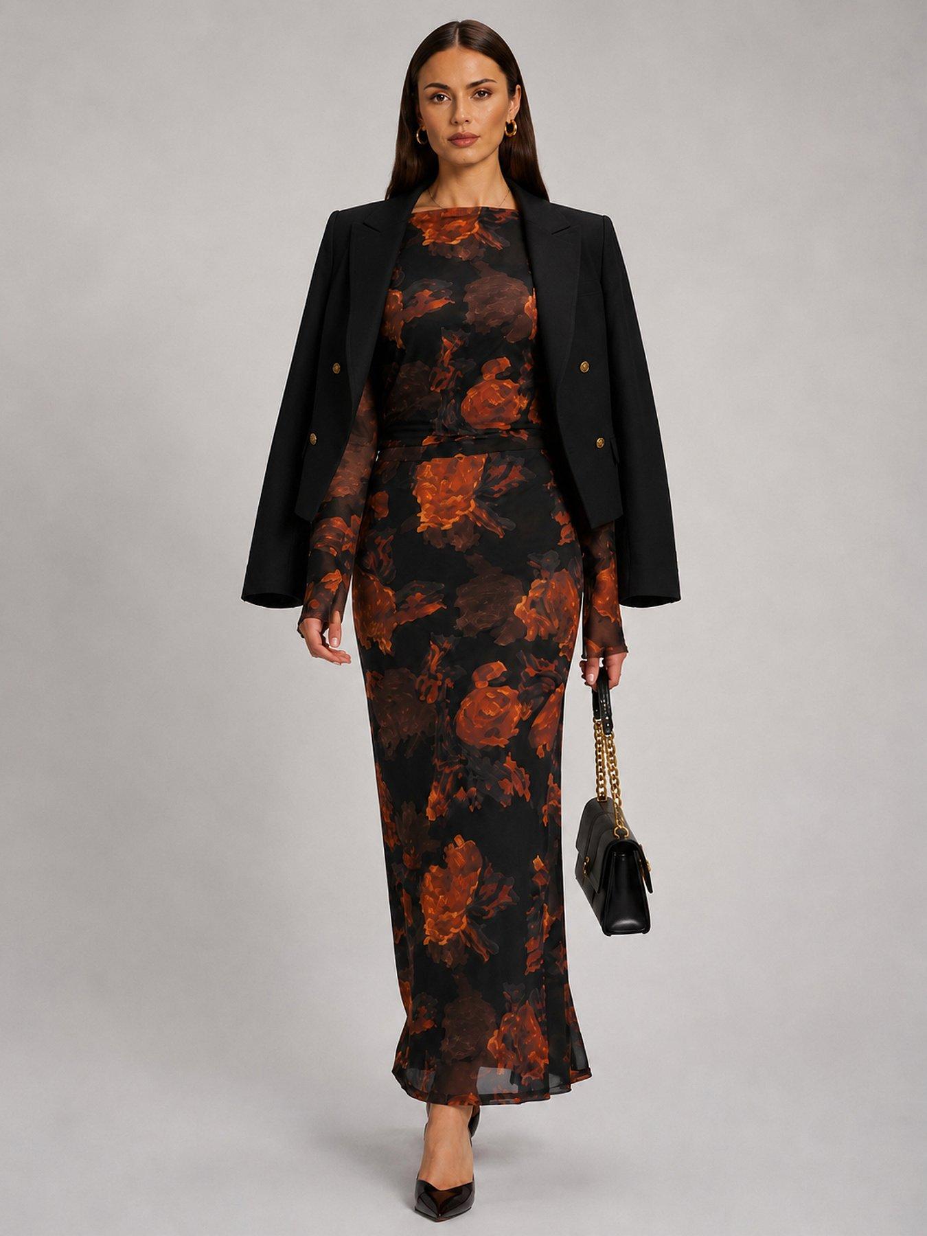 Image 5 of 6 of Jolie Moi Womens Slash Neck Flared Cuff Maxi Dress - Black