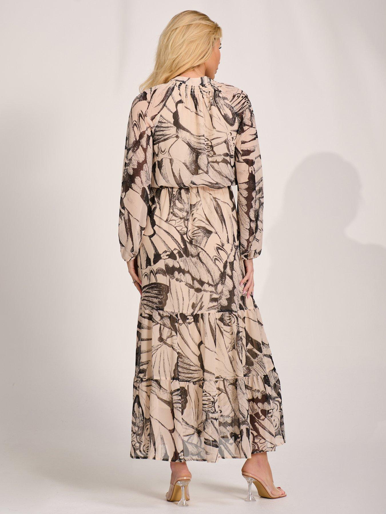 Image 2 of 6 of Jolie Moi Womens Tie Neck Tiered Maxi Dress - Cream