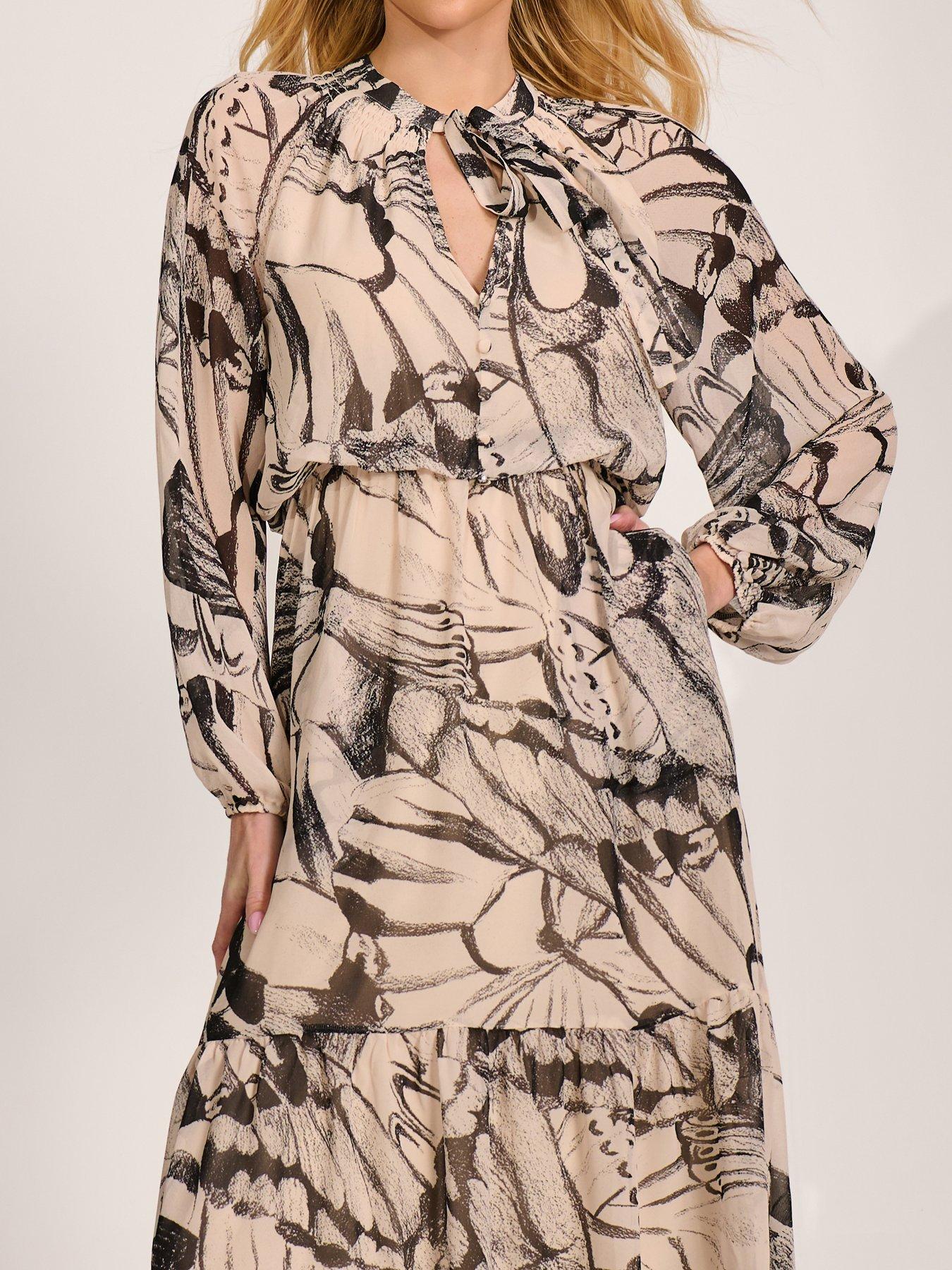 Image 4 of 6 of Jolie Moi Womens Tie Neck Tiered Maxi Dress - Cream