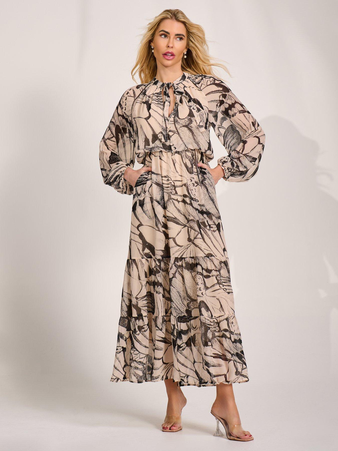 Image 5 of 6 of Jolie Moi Womens Tie Neck Tiered Maxi Dress - Cream