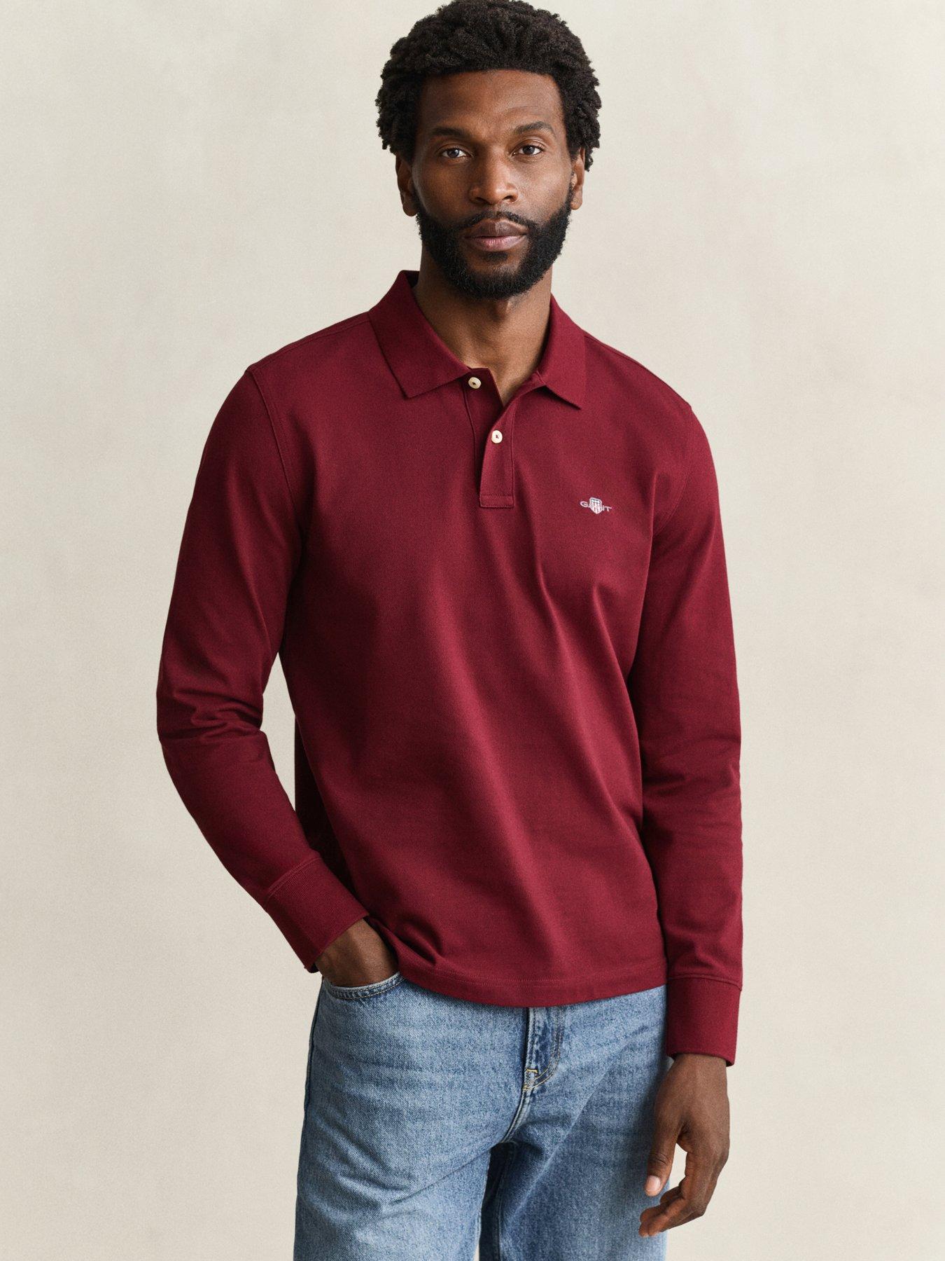 Gant Men's Red Regular Fit Long Sleeve Shield Logo Pique Rugger - 676 Deep Grape Wine - Size 40 - Image 3