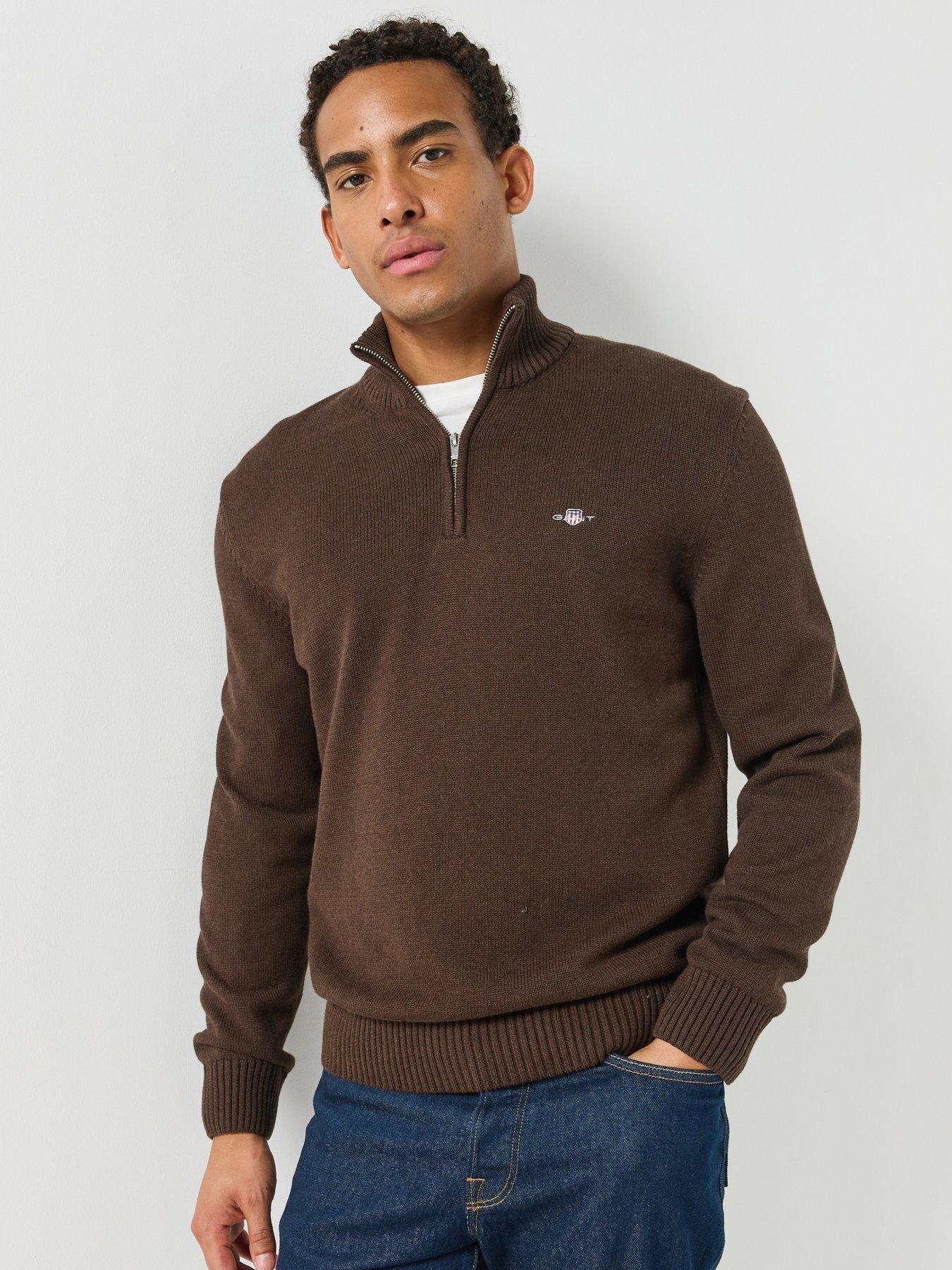 Image 1 of 7 of GANT Gant 1/2 Zip Knitted Cardigan - Grey