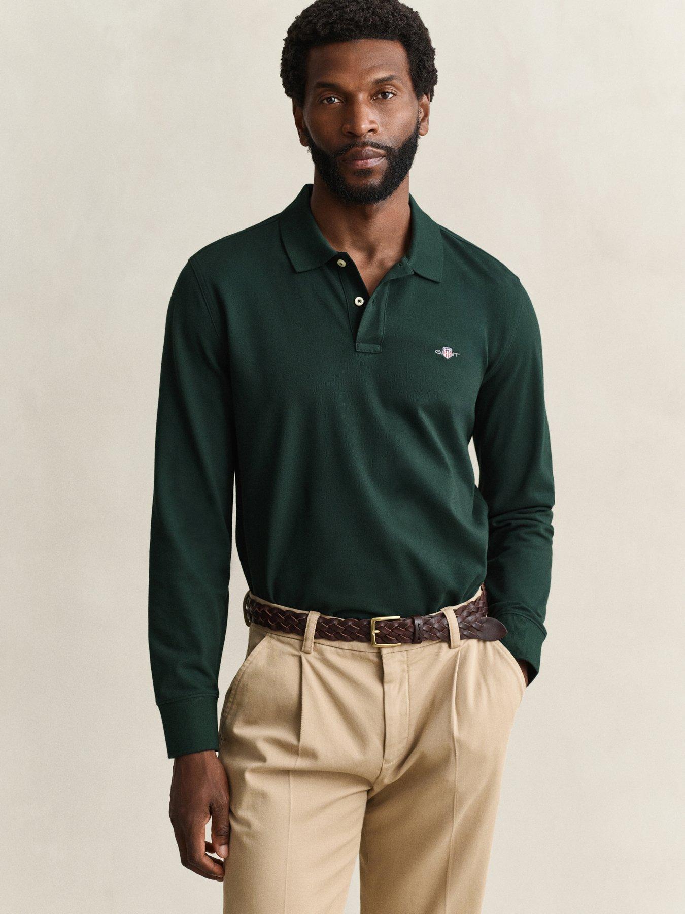 GANT Long Sleeve Polo Shirt, Green, Size L, Men - Image 3
