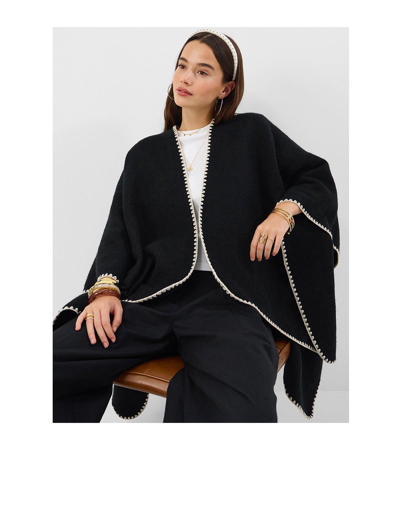 Image 1 of 5 of Accessorize Womens Whipstitch Edge Open Front One Size Poncho - Black