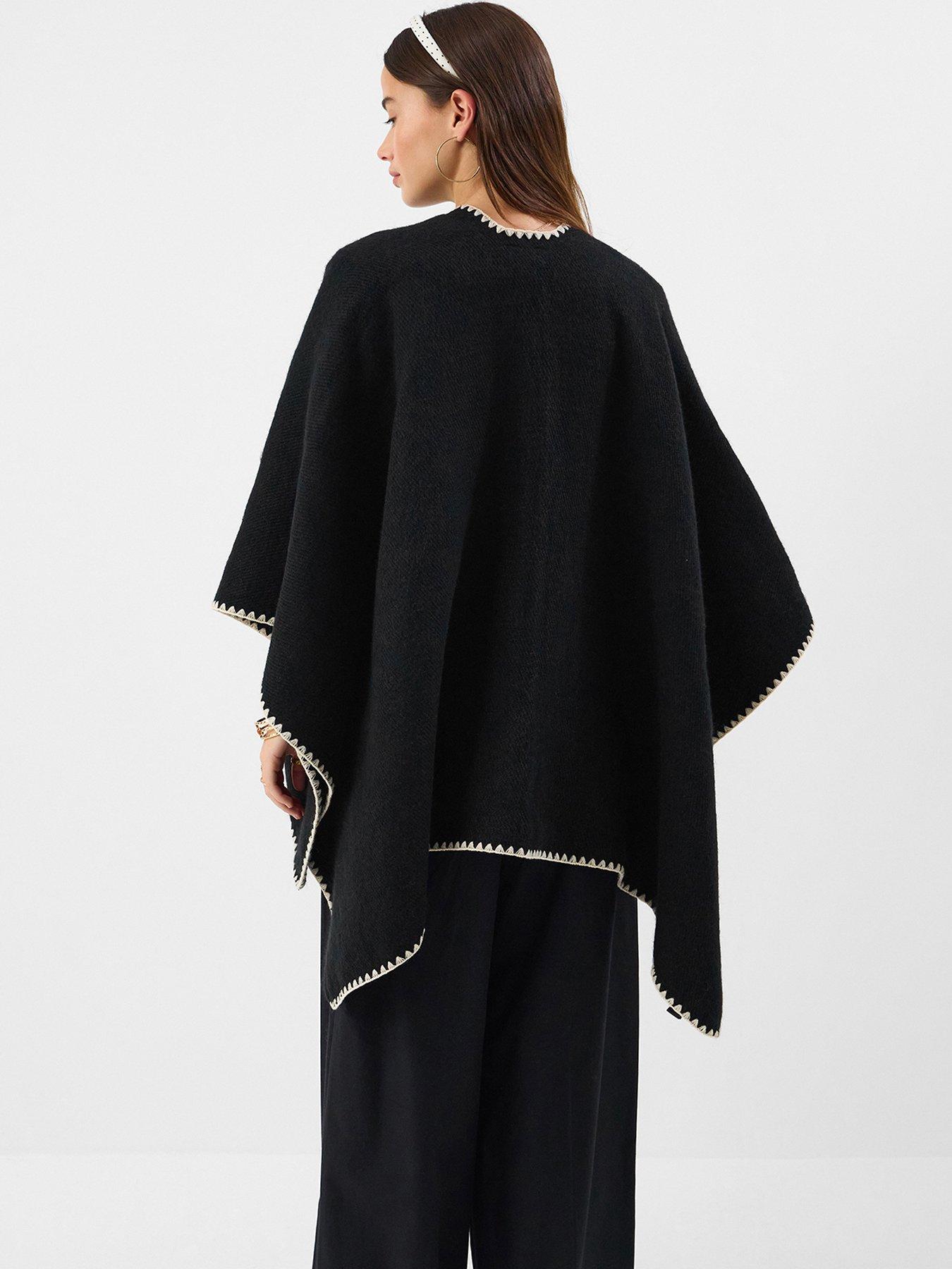 Image 2 of 5 of Accessorize Womens Whipstitch Edge Open Front One Size Poncho - Black