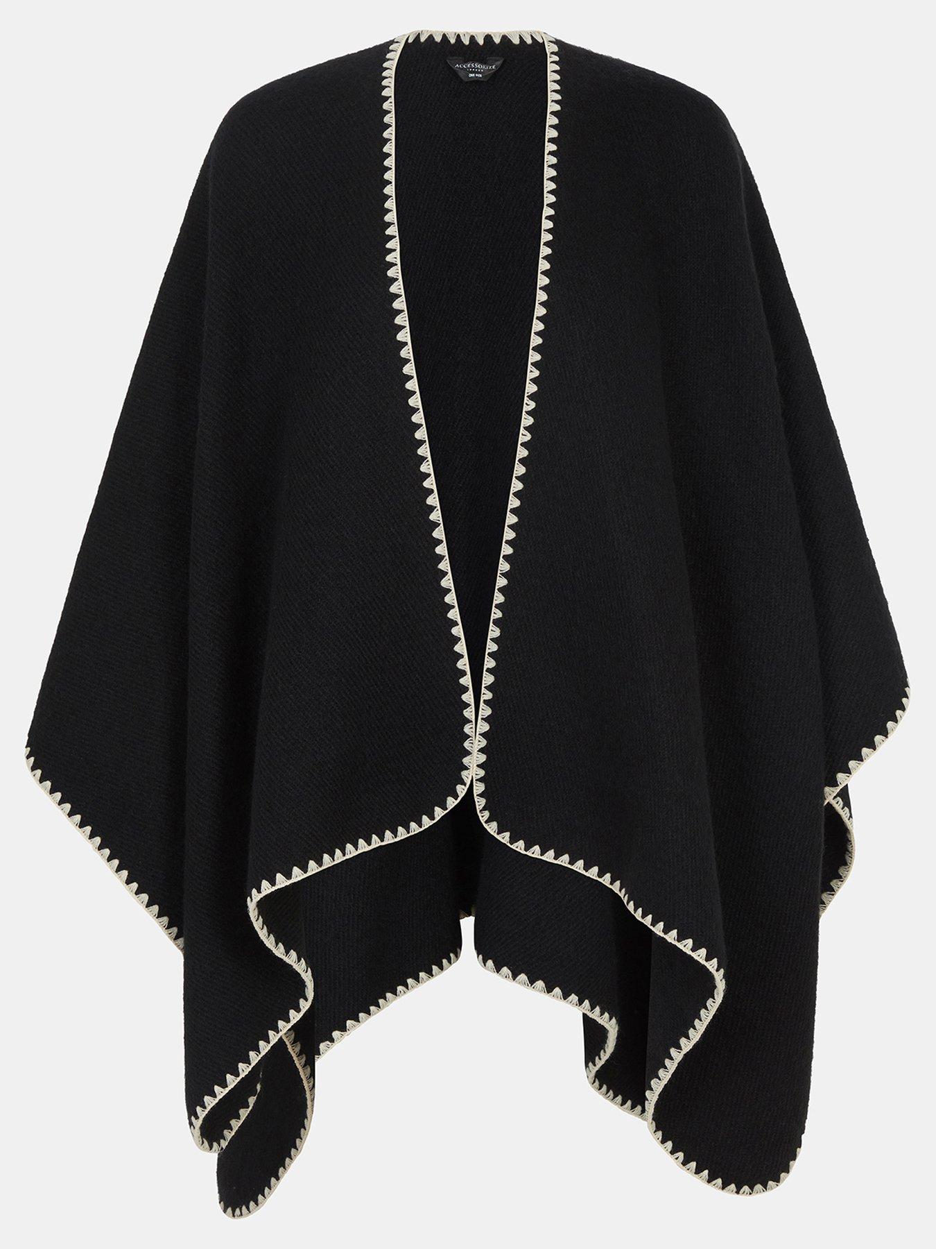 Image 5 of 5 of Accessorize Womens Whipstitch Edge Open Front One Size Poncho - Black