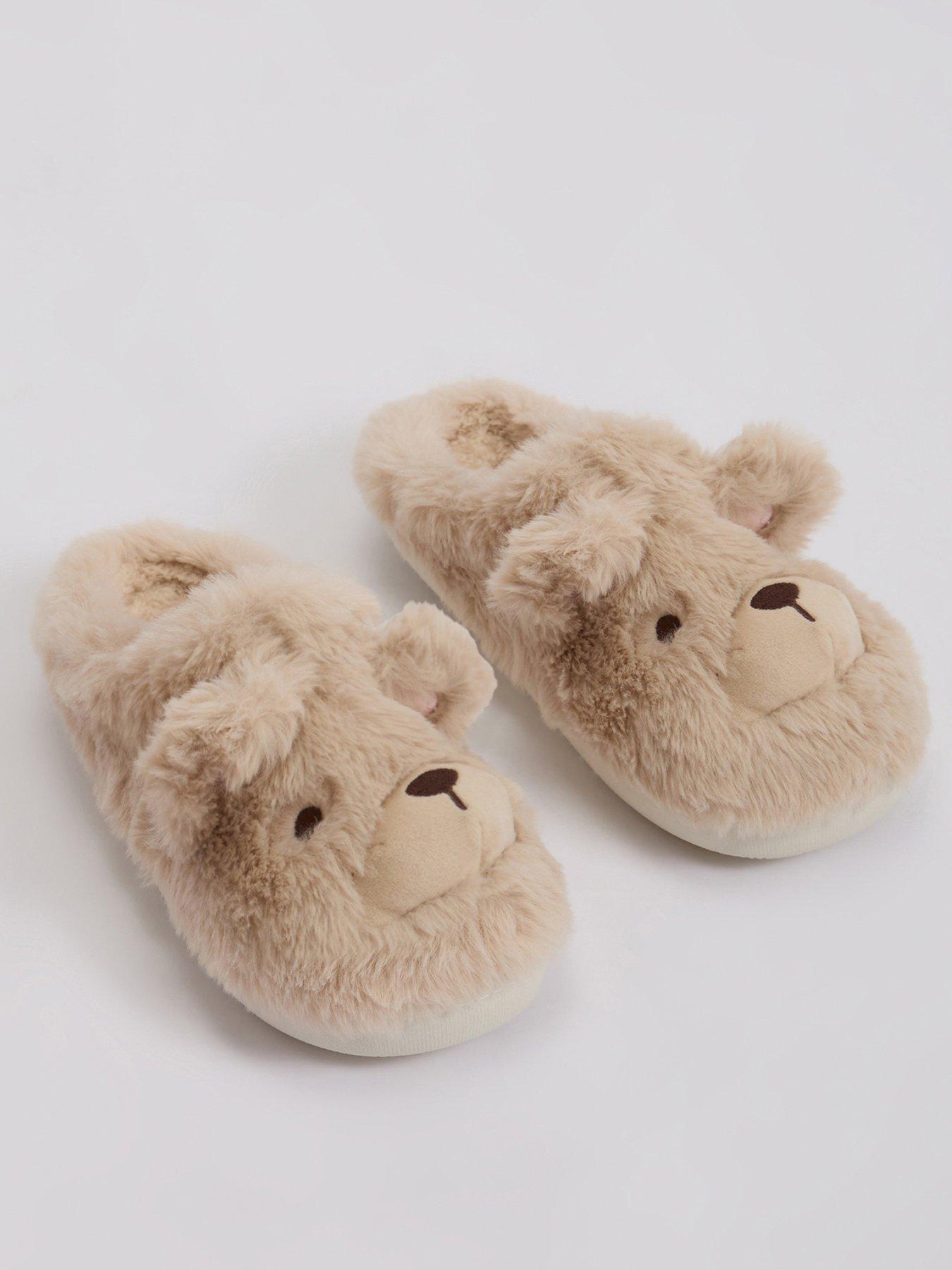 Image 1 of 5 of Boux Avenue Womens Teddy Bear Plush Mule Slippers - Beige