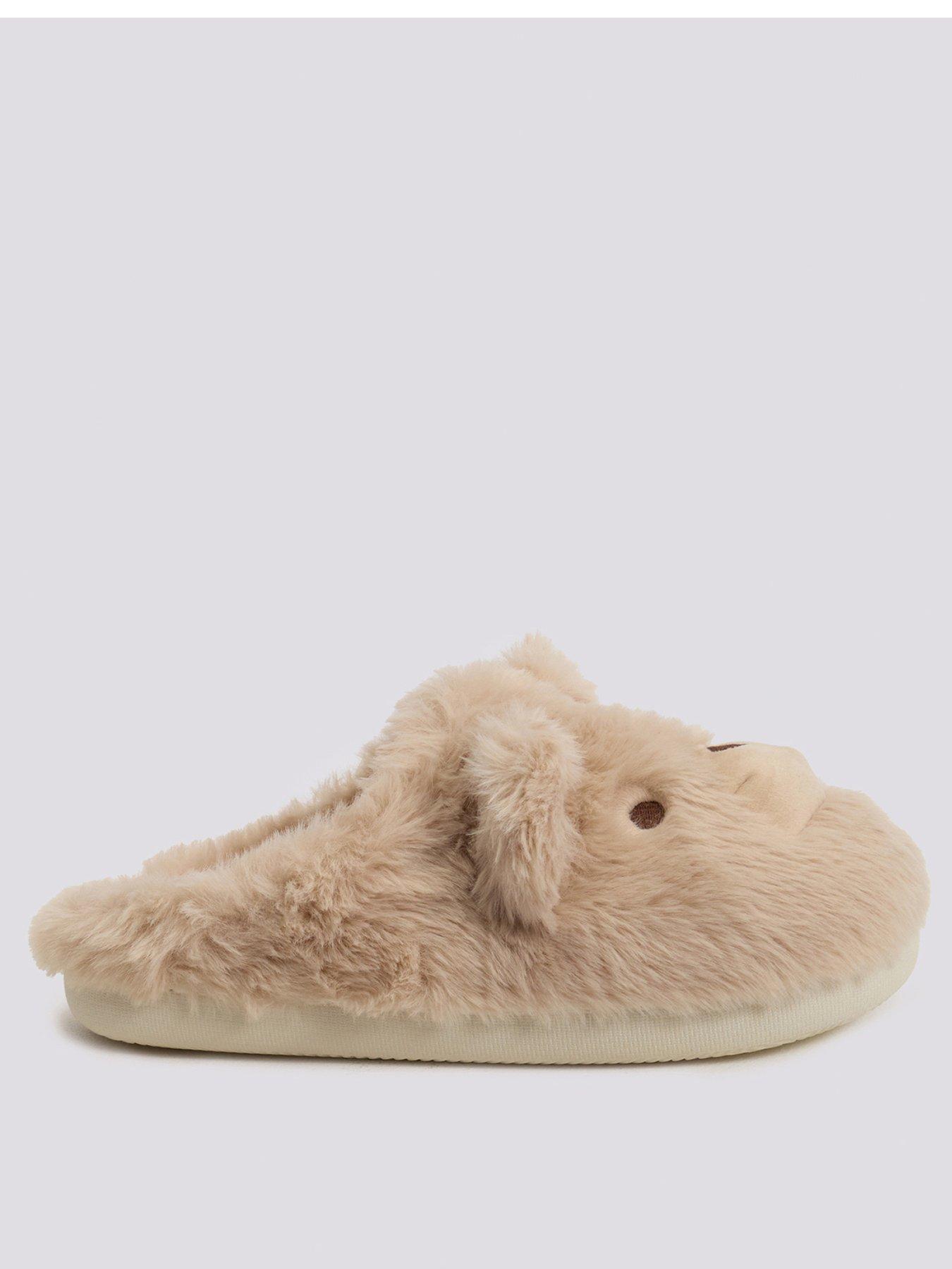 Image 2 of 5 of Boux Avenue Womens Teddy Bear Plush Mule Slippers - Beige