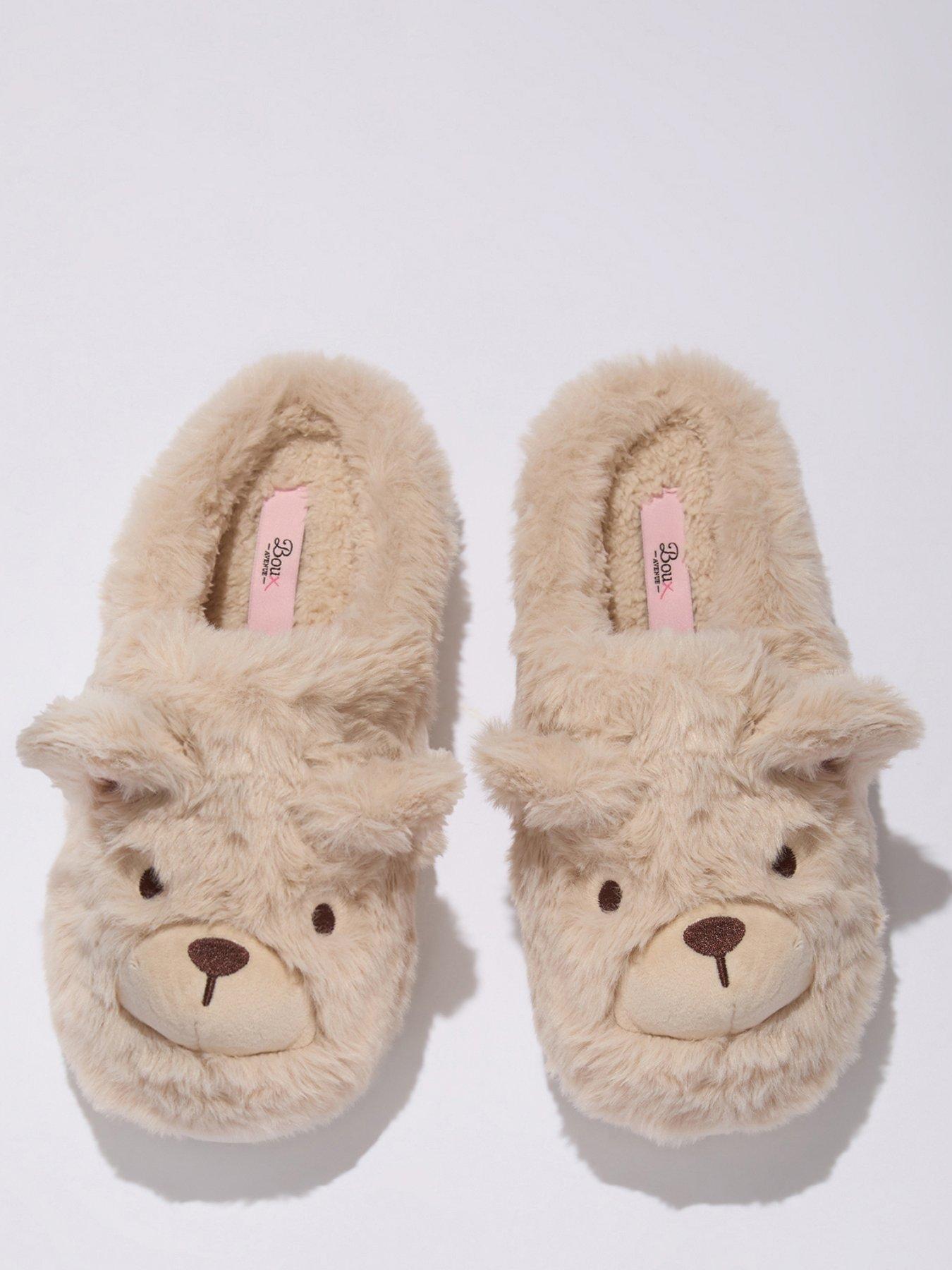 Image 3 of 5 of Boux Avenue Womens Teddy Bear Plush Mule Slippers - Beige