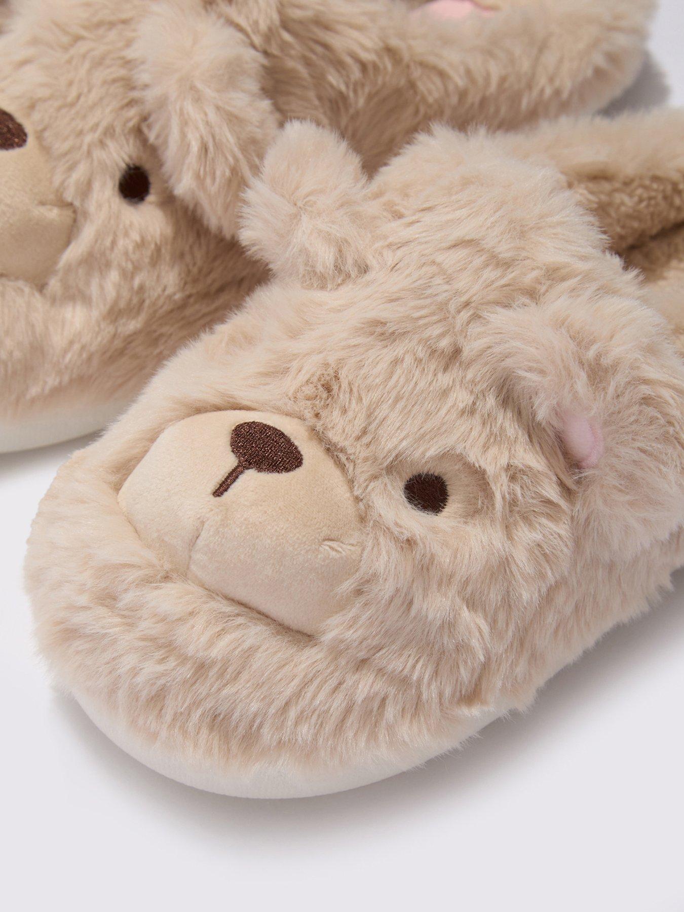 Image 4 of 5 of Boux Avenue Womens Teddy Bear Plush Mule Slippers - Beige