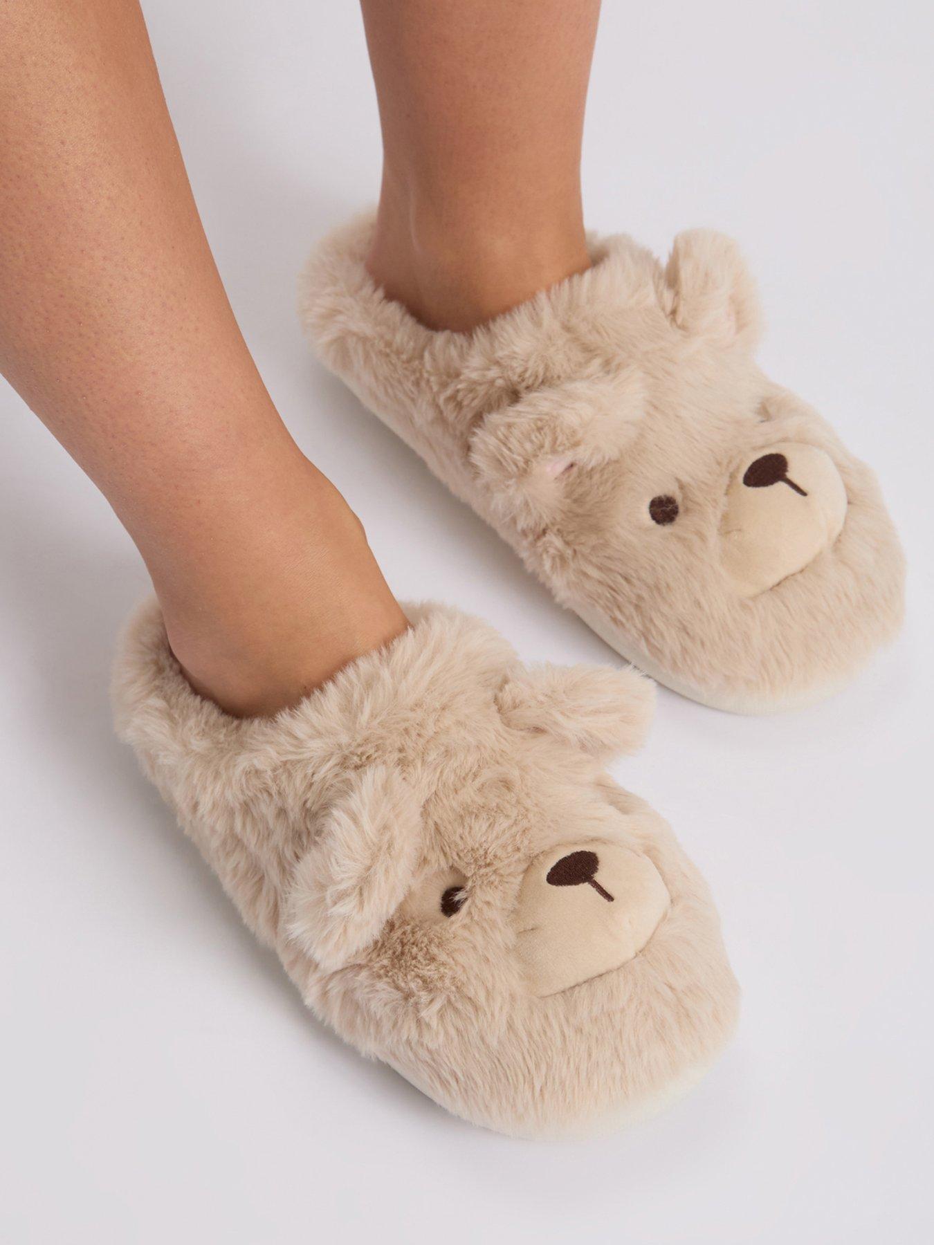 Image 5 of 5 of Boux Avenue Womens Teddy Bear Plush Mule Slippers - Beige