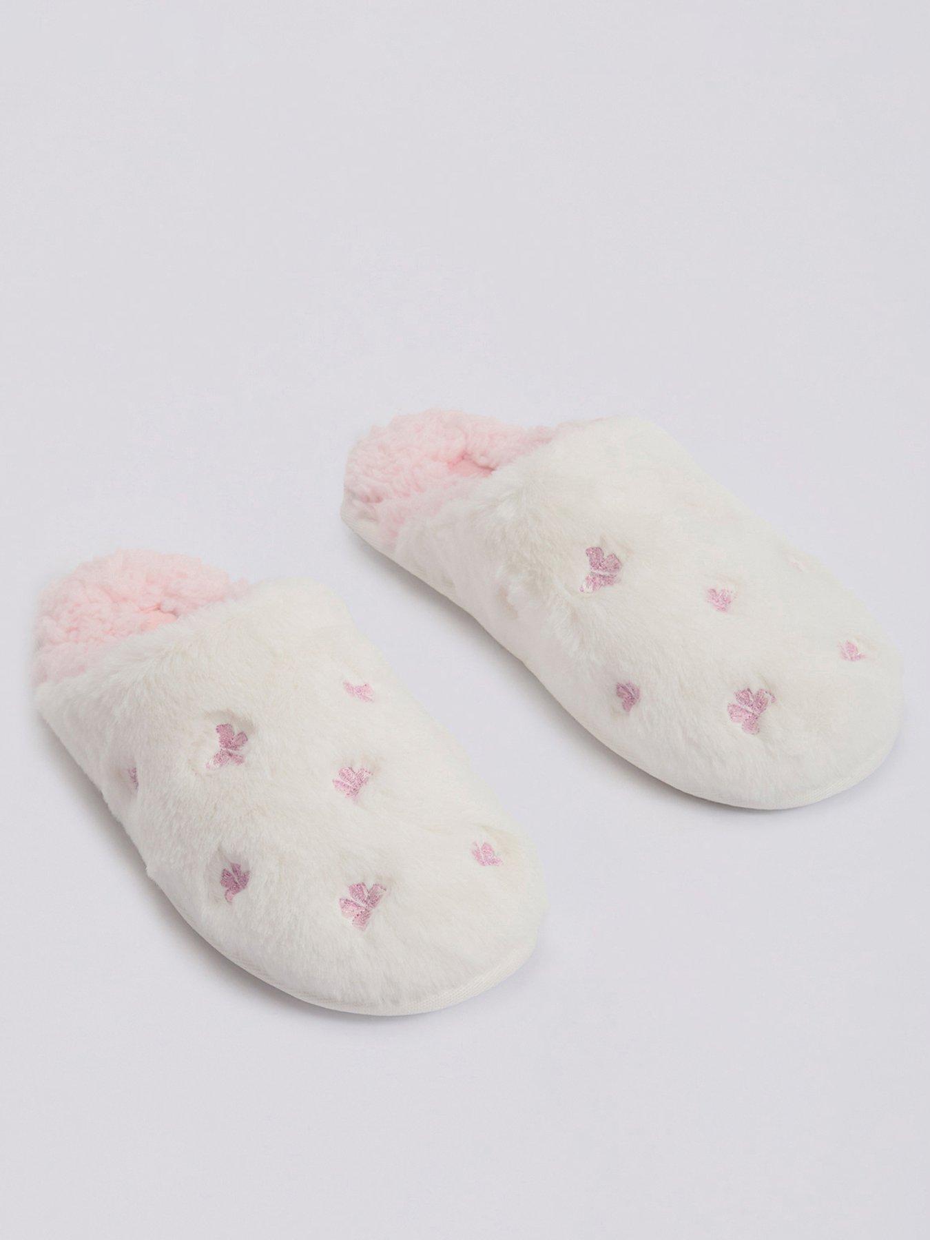 Image 1 of 5 of Boux Avenue Womens Pretty Bow Plush Mule Slippers - White