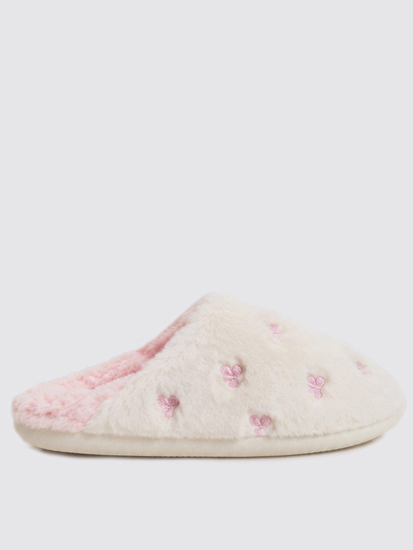 Image 2 of 5 of Boux Avenue Womens Pretty Bow Plush Mule Slippers - White