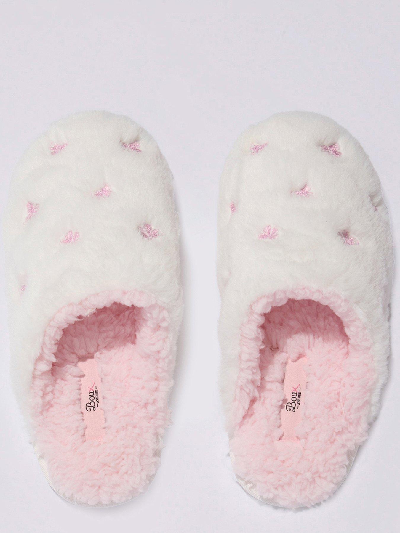 Image 3 of 5 of Boux Avenue Womens Pretty Bow Plush Mule Slippers - White