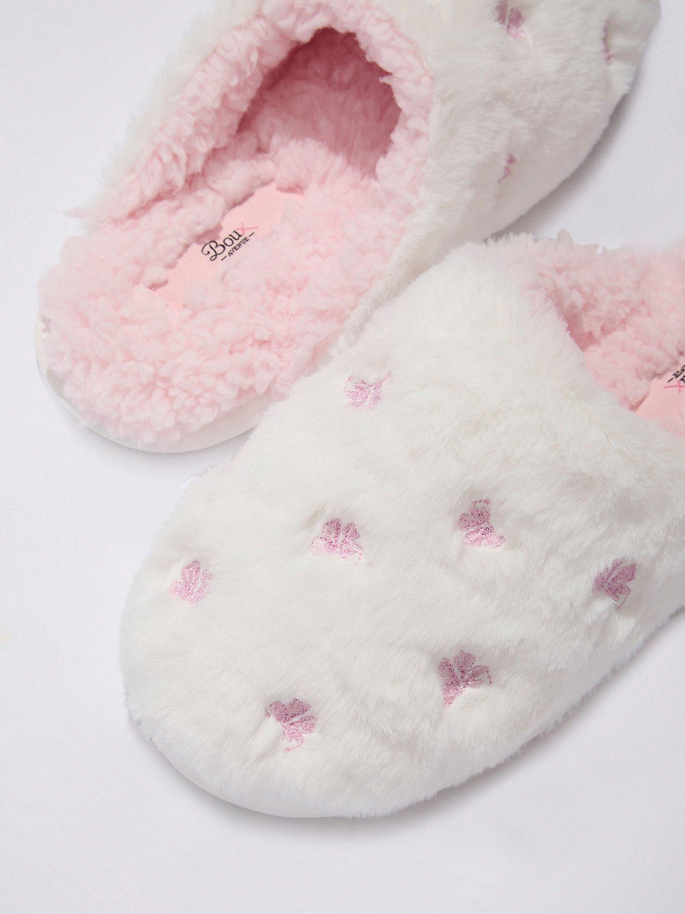 Image 4 of 5 of Boux Avenue Womens Pretty Bow Plush Mule Slippers - White