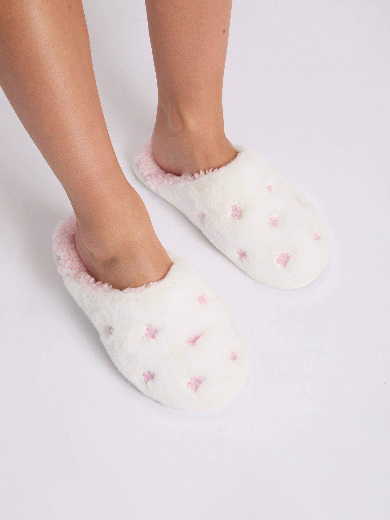 Image 5 of 5 of Boux Avenue Womens Pretty Bow Plush Mule Slippers - White
