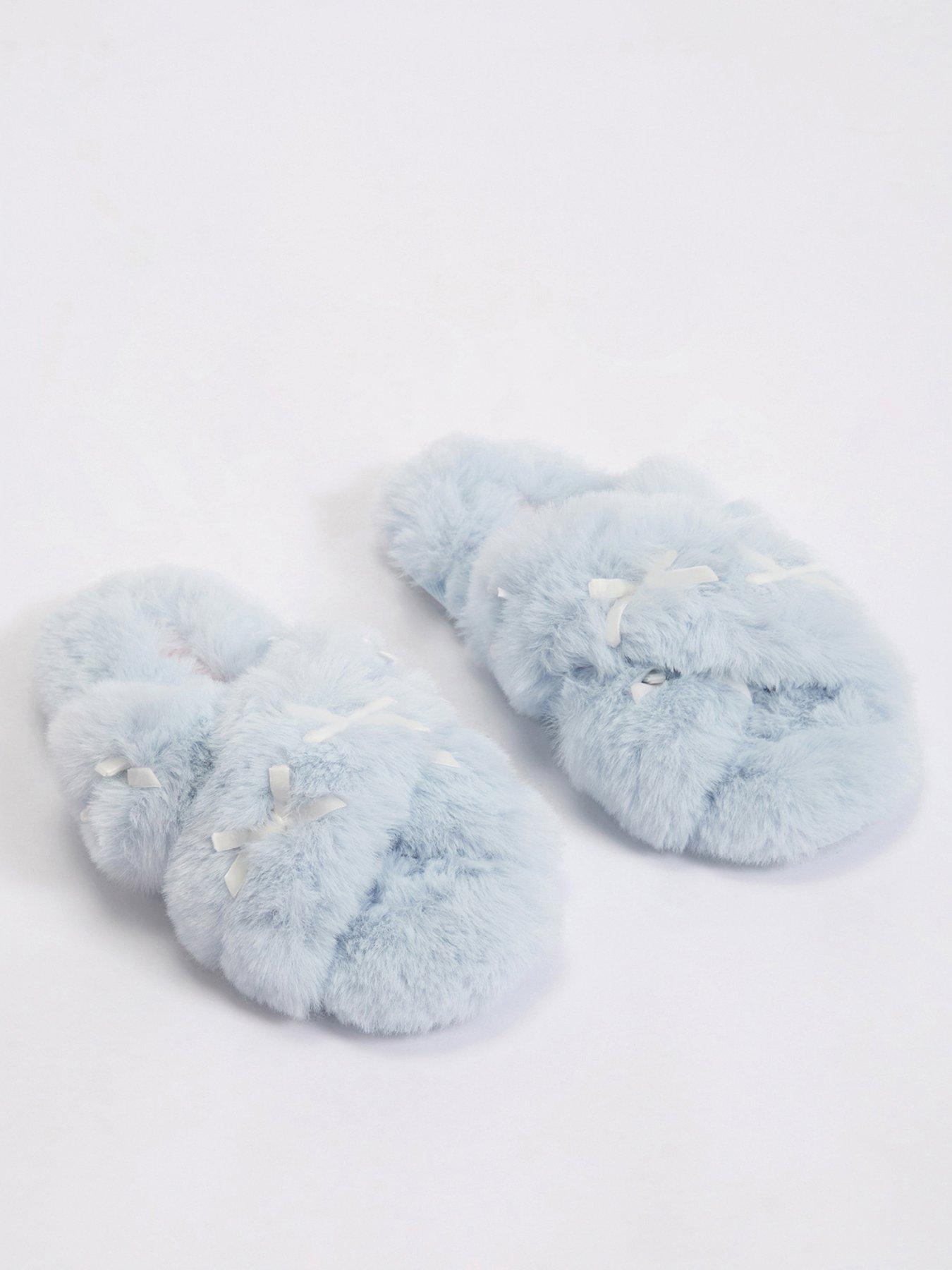 Image 1 of 5 of Boux Avenue Womens Plush Multi Bow Crossband Slippers - Blue