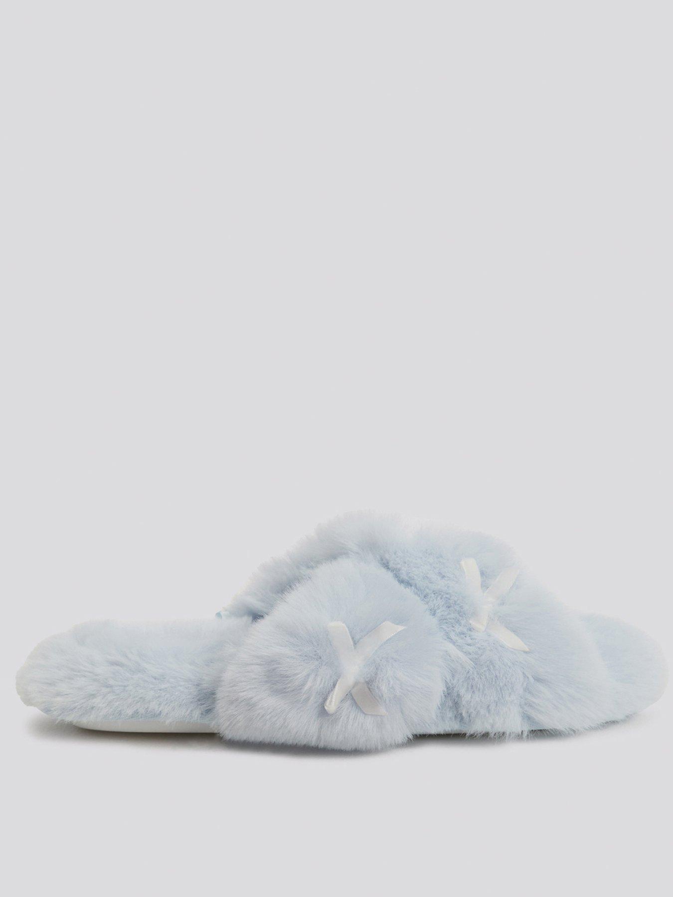 Image 2 of 5 of Boux Avenue Womens Plush Multi Bow Crossband Slippers - Blue