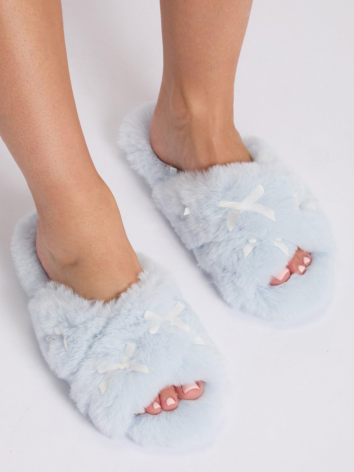 Image 5 of 5 of Boux Avenue Womens Plush Multi Bow Crossband Slippers - Blue