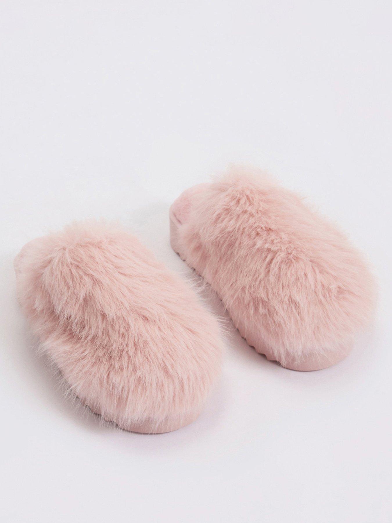 Image 1 of 5 of Boux Avenue Womens Plush Platform Slip-On Mule Slippers - Pink
