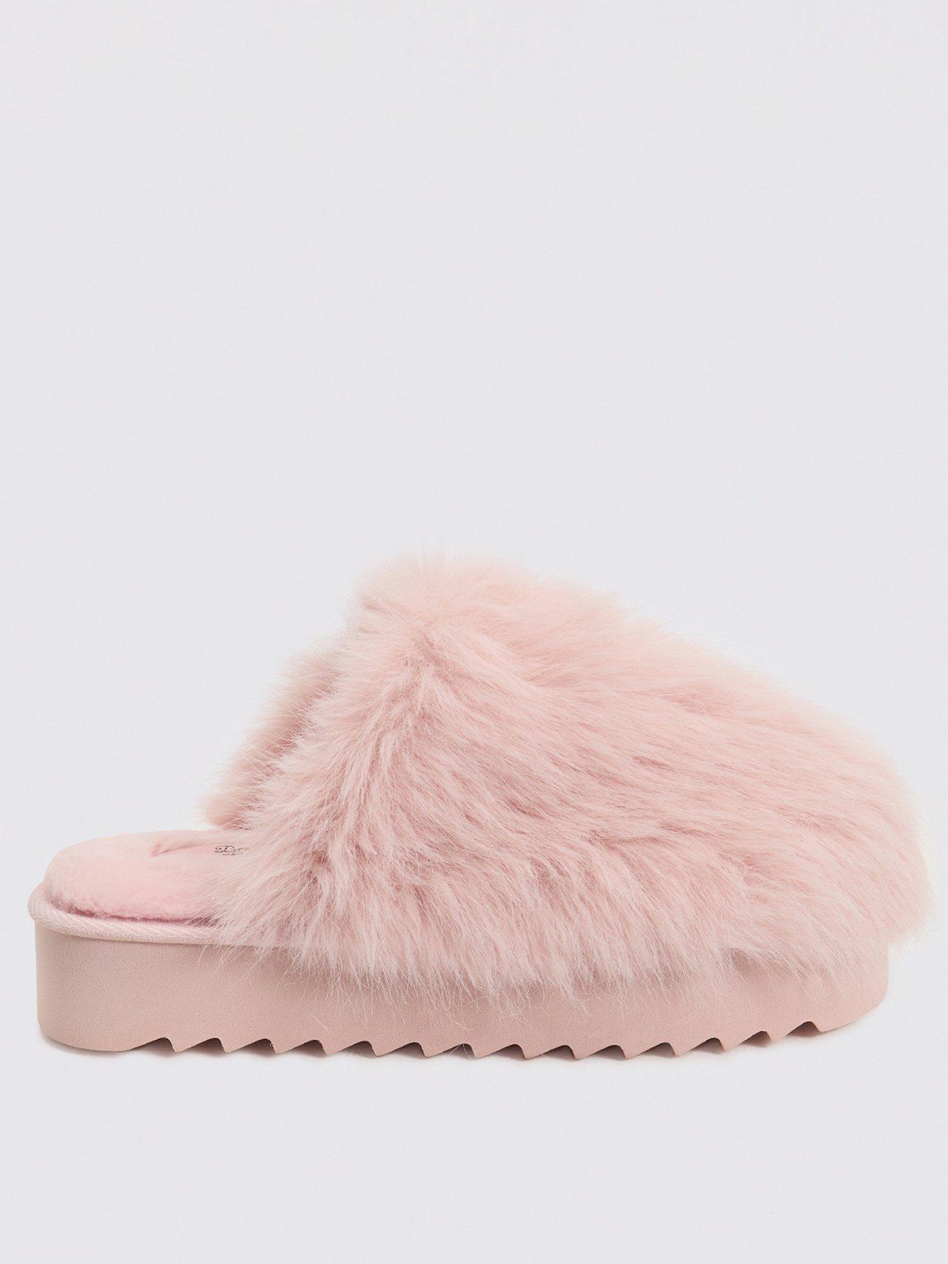 Image 2 of 5 of Boux Avenue Womens Plush Platform Slip-On Mule Slippers - Pink