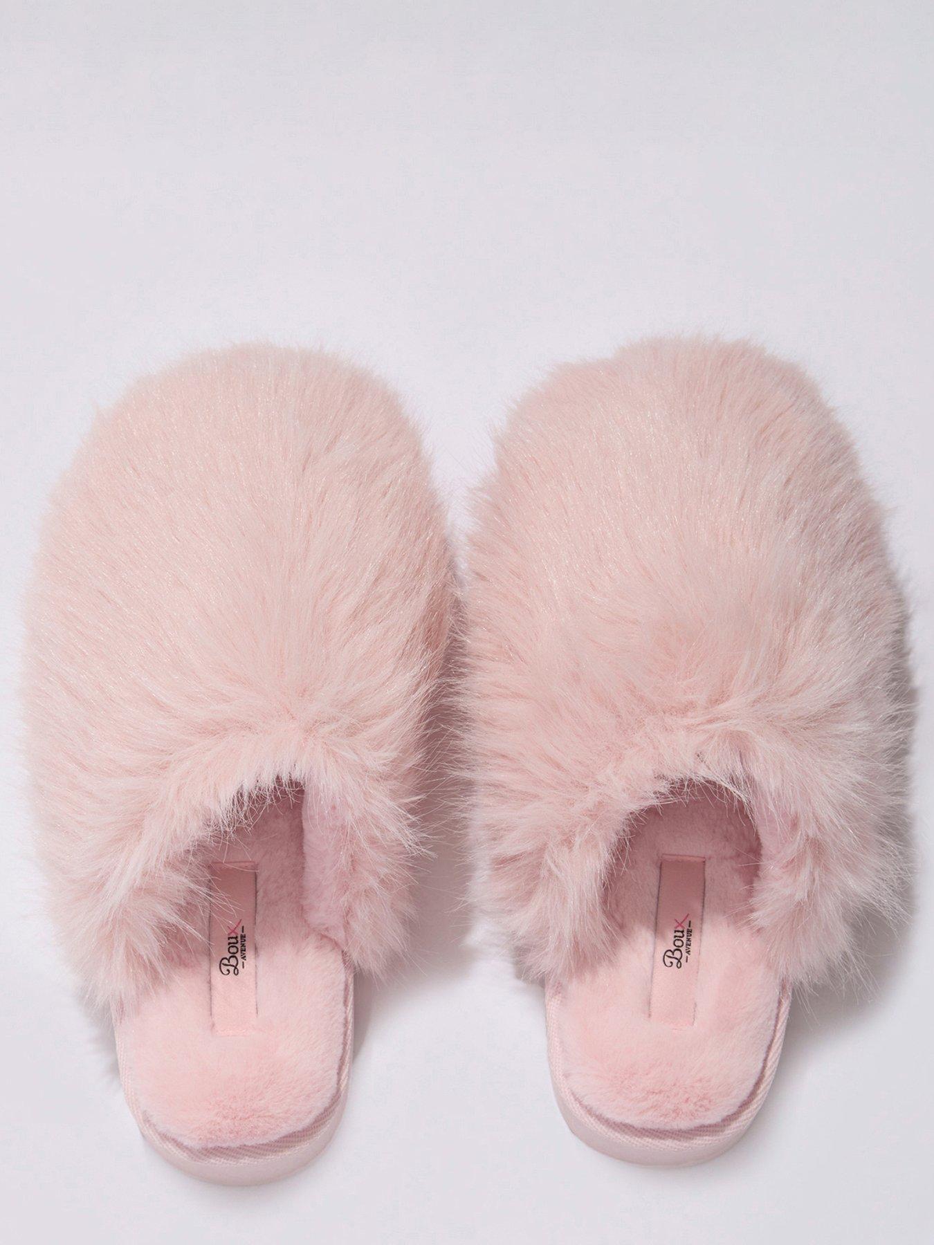 Image 4 of 5 of Boux Avenue Womens Plush Platform Slip-On Mule Slippers - Pink
