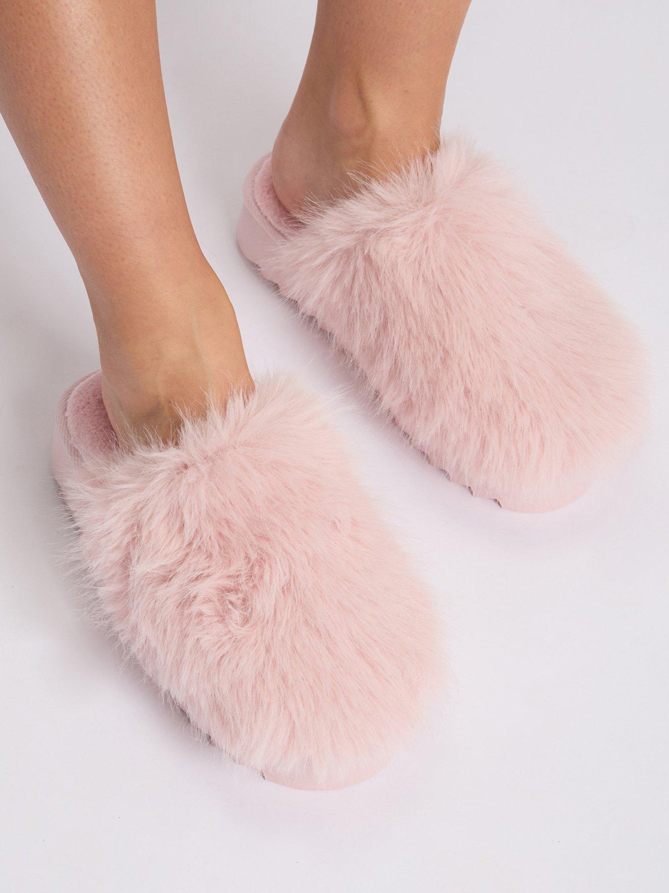 Image 5 of 5 of Boux Avenue Womens Plush Platform Slip-On Mule Slippers - Pink