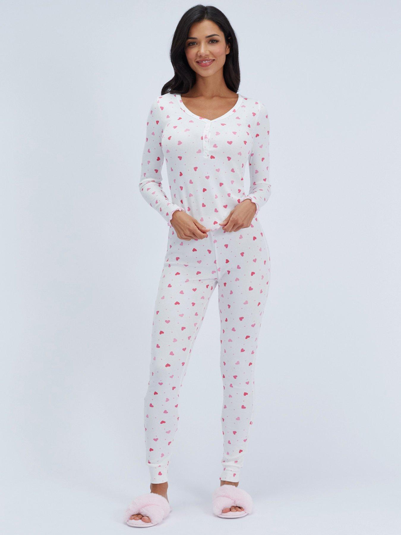 Image 4 of 6 of Boux Avenue Womens Heart Rib Henley Pyjama Set - White