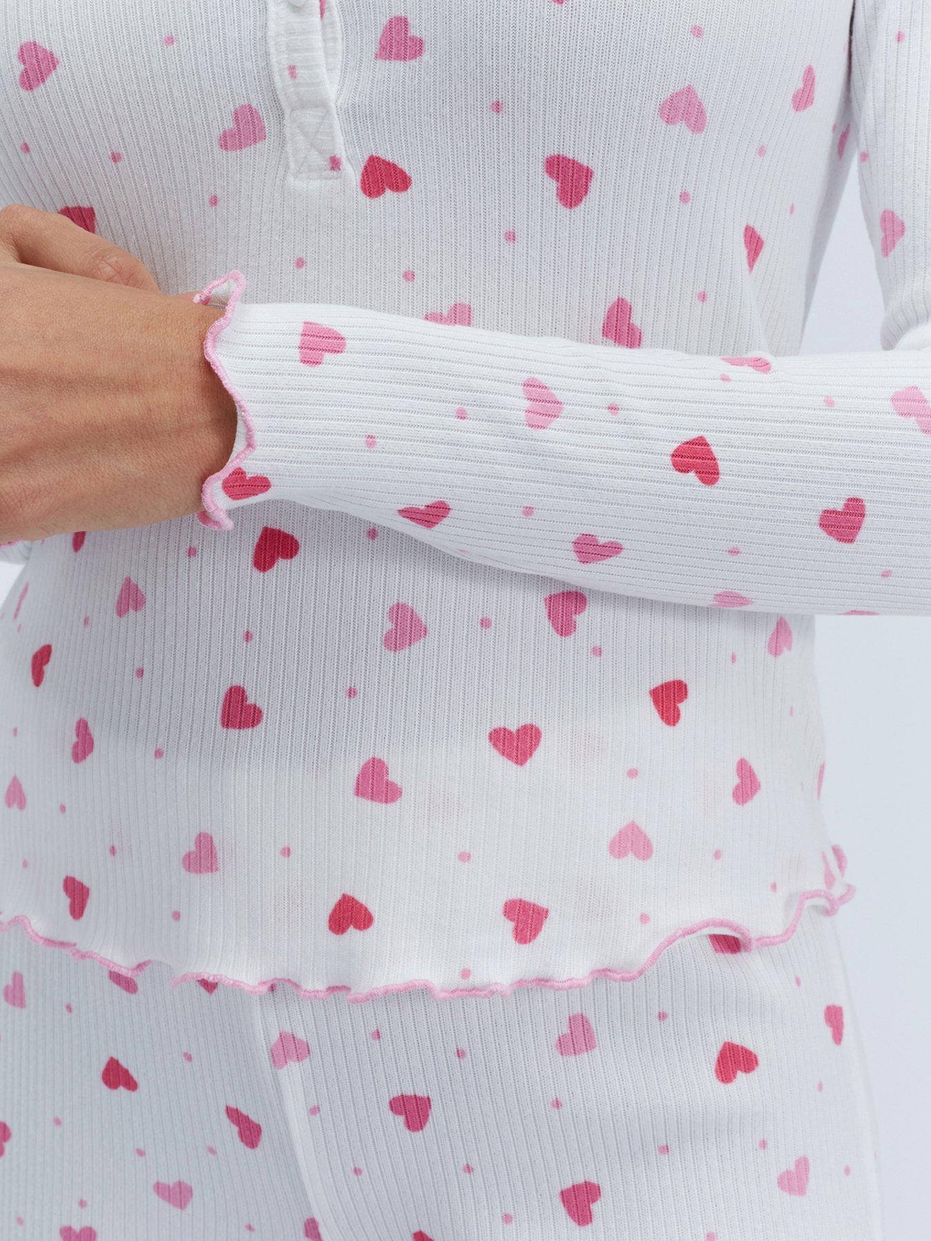 Image 6 of 6 of Boux Avenue Womens Heart Rib Henley Pyjama Set - White
