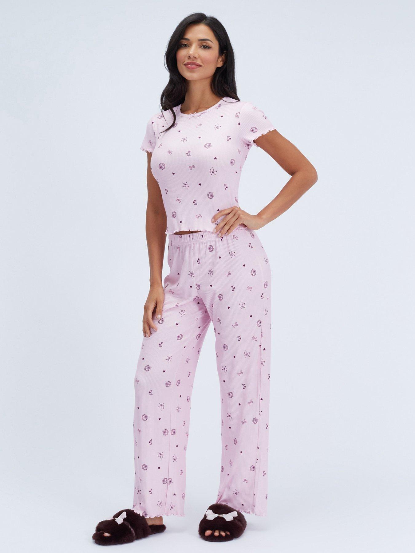 Image 1 of 6 of Boux Avenue Boux Avenue Celestial Rib Pyjama Set - Pink Mix