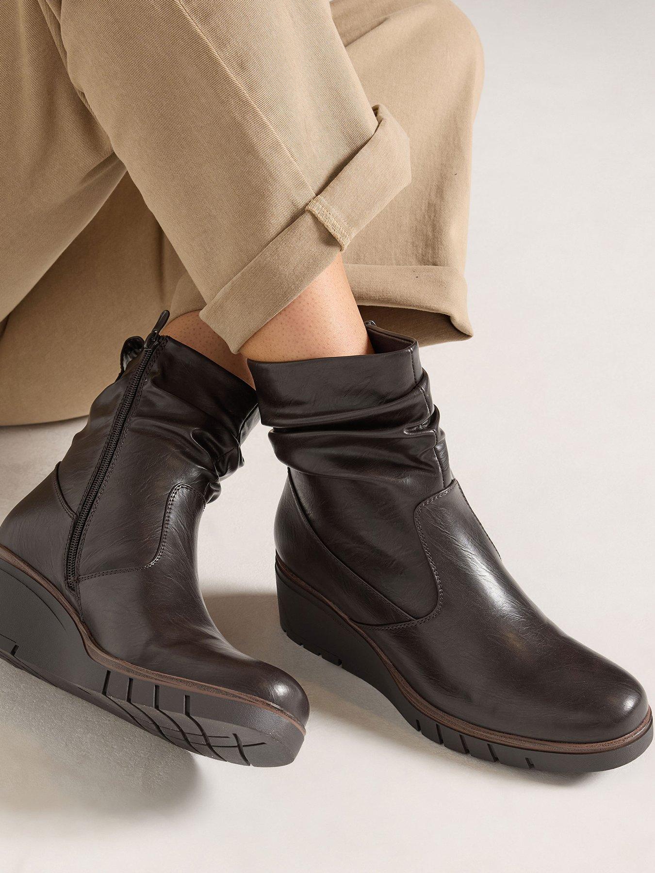 Image 1 of 4 of Yours Womens Wide Fit Ruched Wedge Boots - Brown