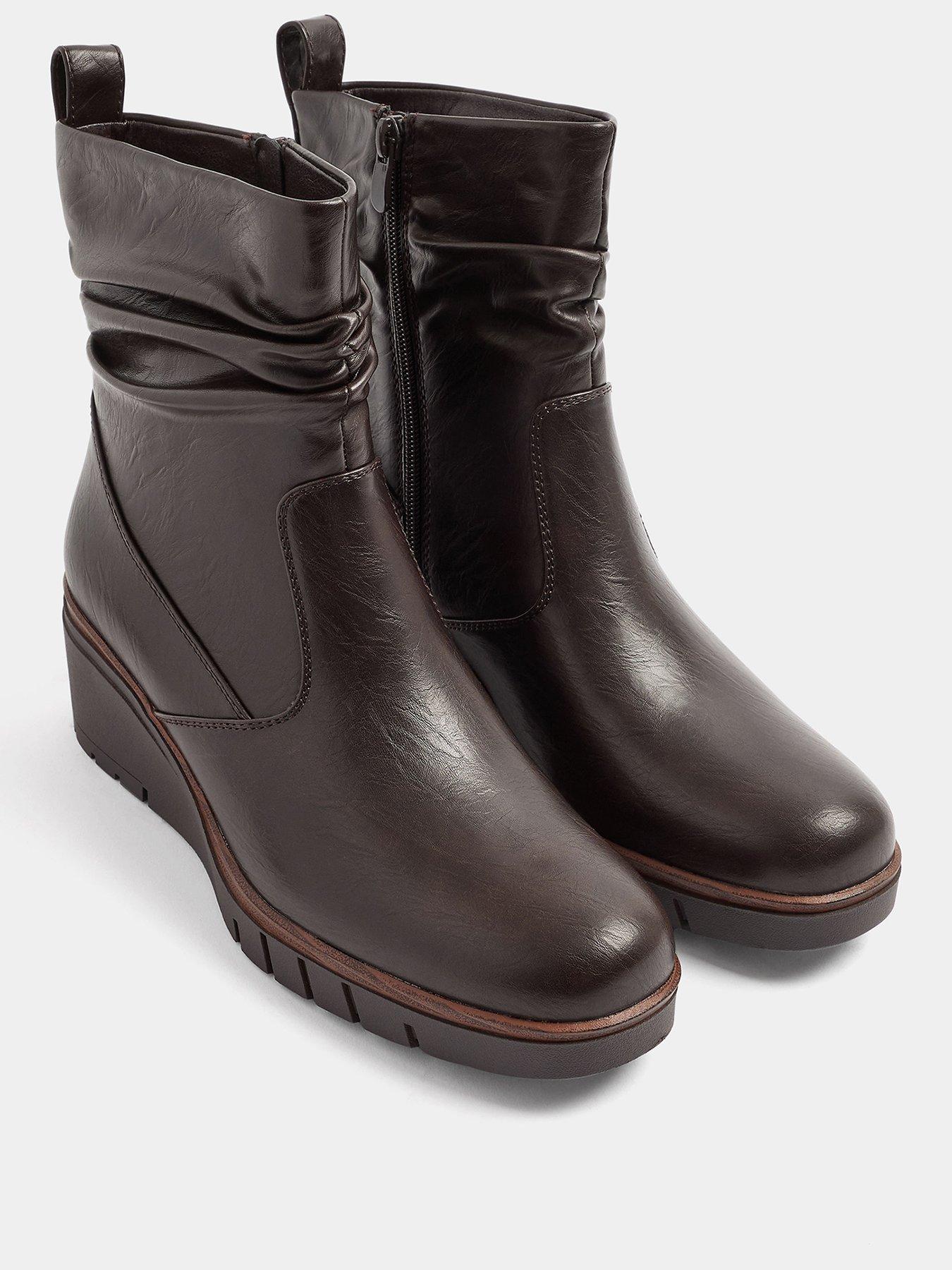 Image 2 of 4 of Yours Womens Wide Fit Ruched Wedge Boots - Brown