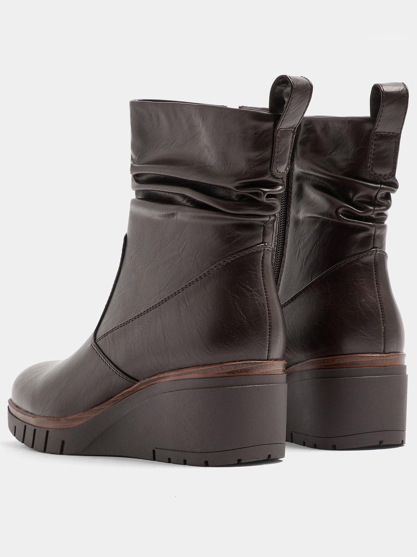 Image 3 of 4 of Yours Womens Wide Fit Ruched Wedge Boots - Brown