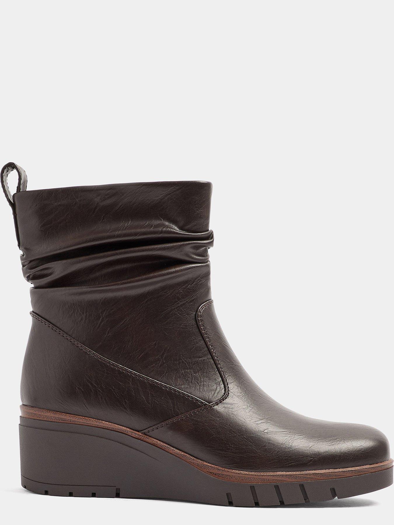 Image 4 of 4 of Yours Womens Wide Fit Ruched Wedge Boots - Brown