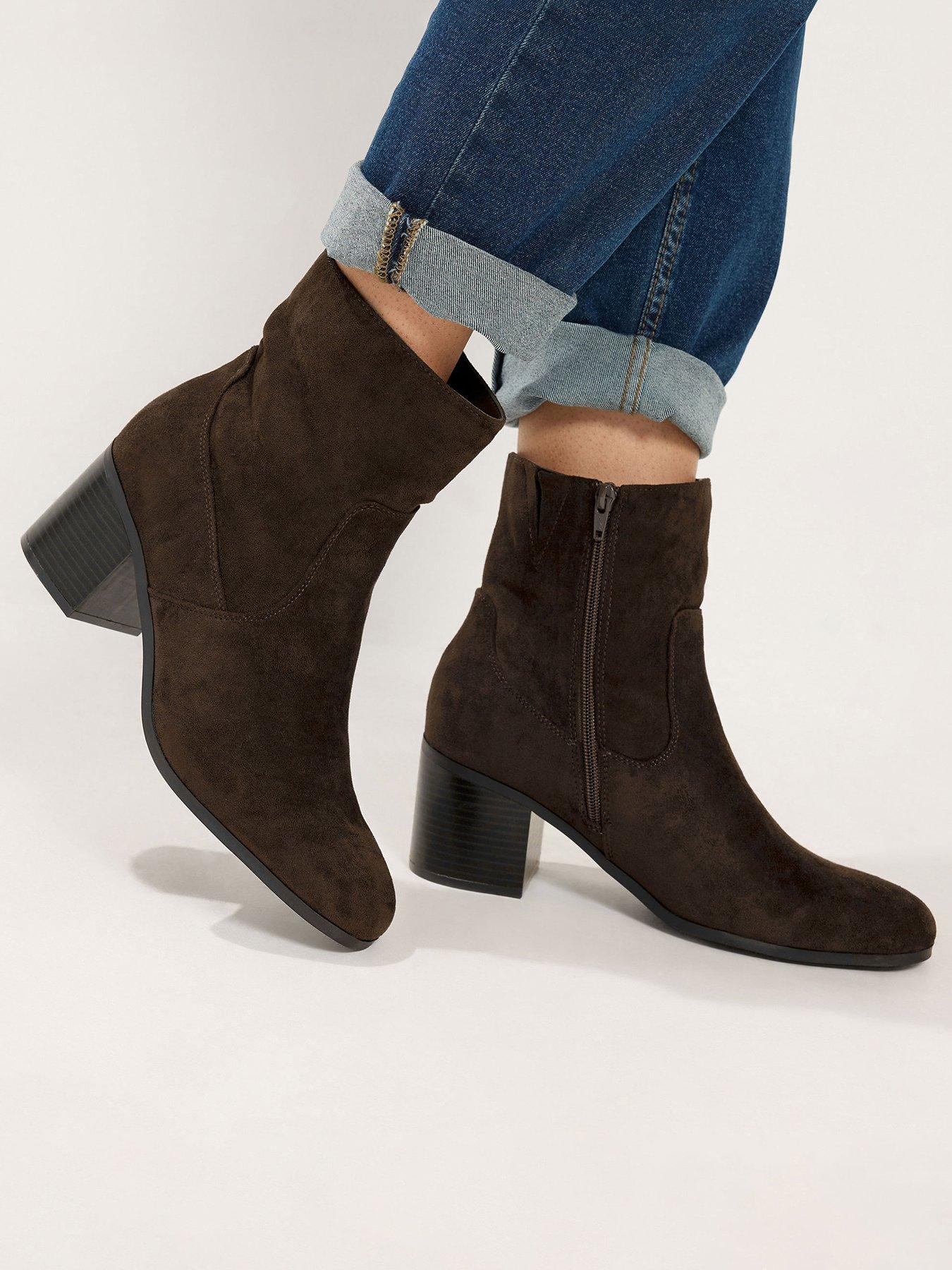Image 1 of 4 of Yours Womens Square Heel Zip Ankle Boots - Brown
