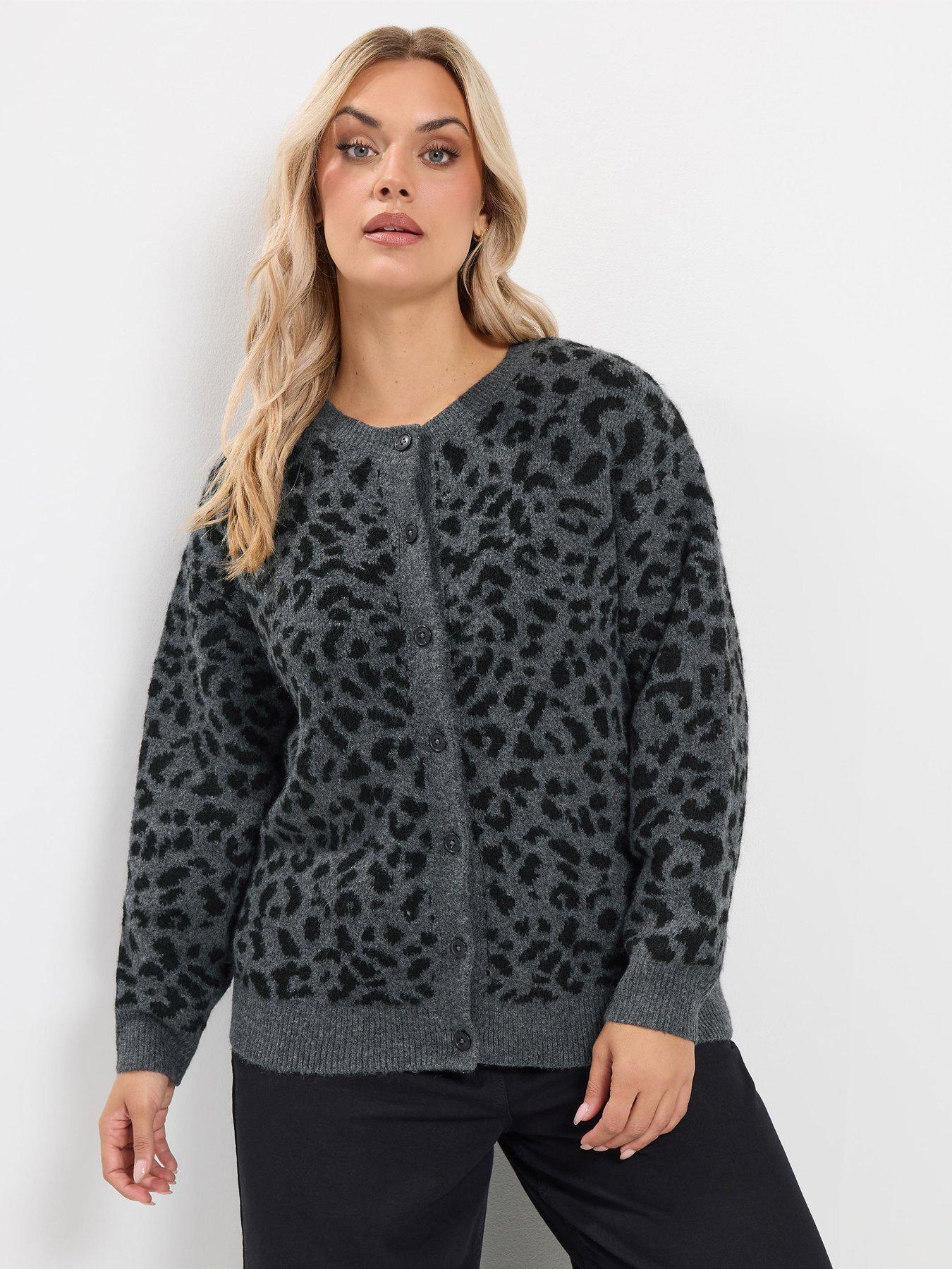Image 1 of 4 of Yours Curve Leopard Crew Neck Cardigan
