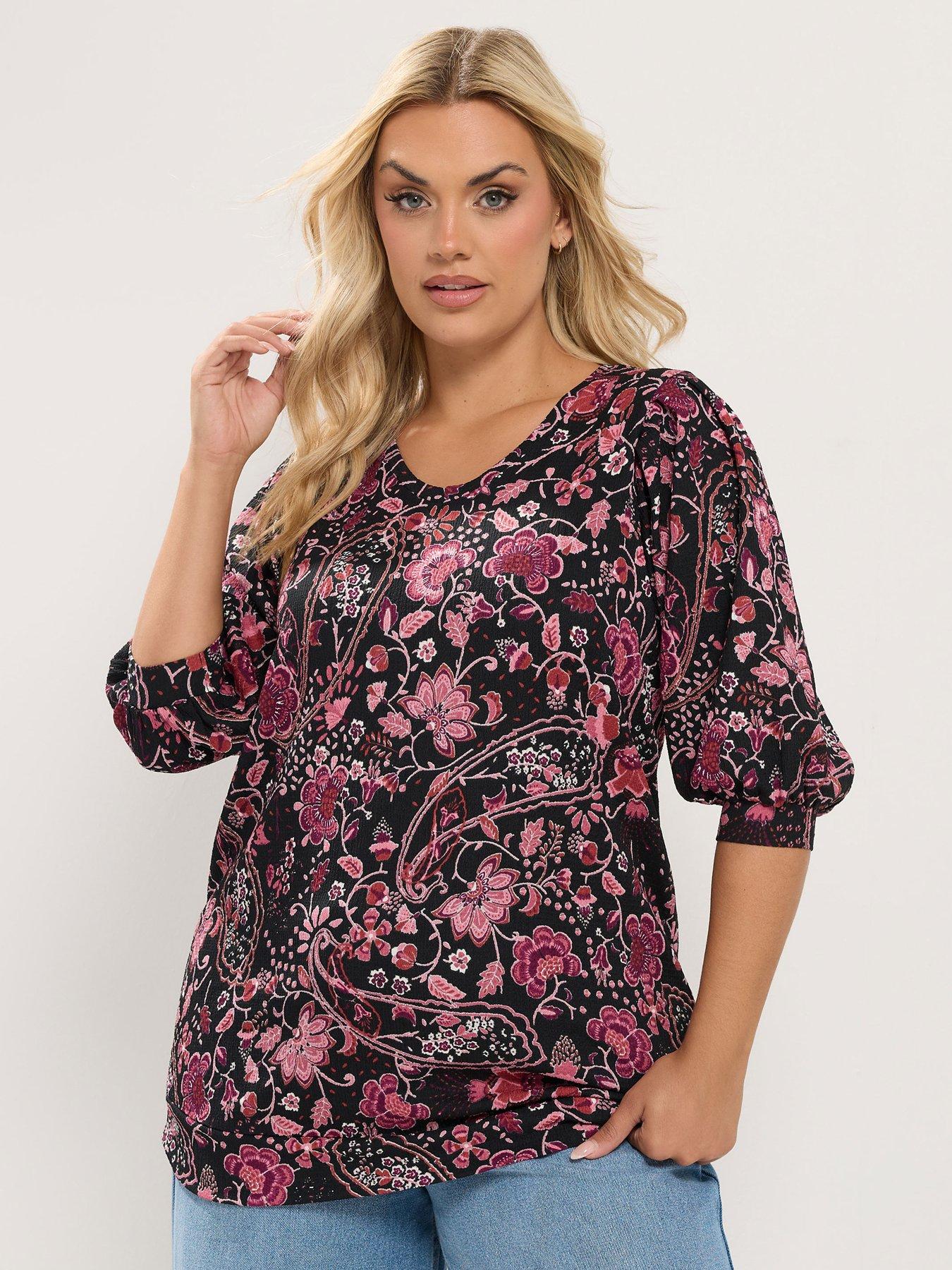 Image 1 of 4 of Yours Curve Floral Balloon Sleeve Top