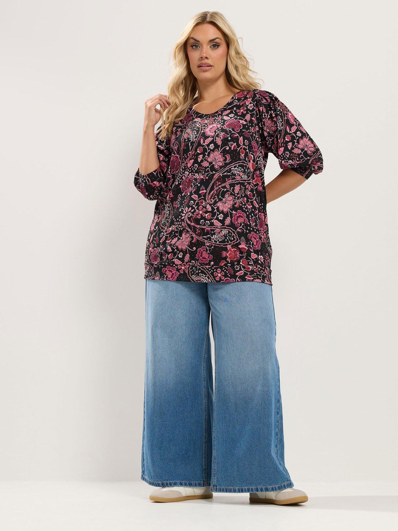 Image 3 of 4 of Yours Curve Floral Balloon Sleeve Top
