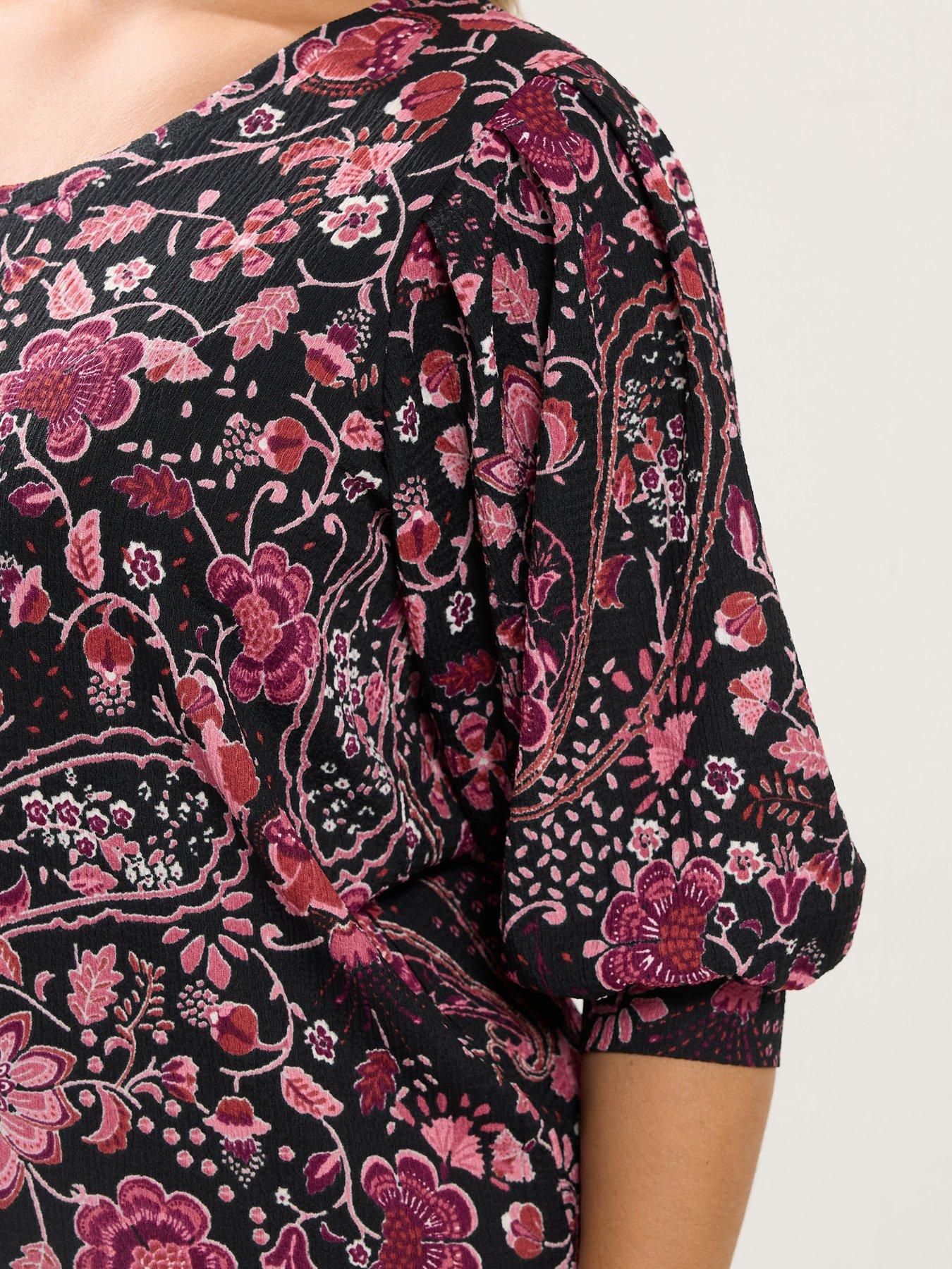Image 4 of 4 of Yours Curve Floral Balloon Sleeve Top