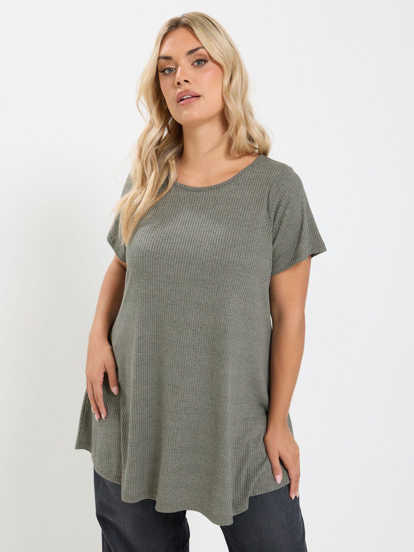 Image 1 of 4 of Yours Womens Curve Soft Touch Ribbed T-shirt - Grey