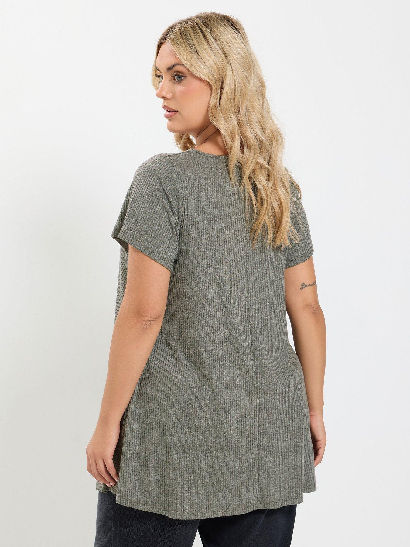 Image 2 of 4 of Yours Womens Curve Soft Touch Ribbed T-shirt - Grey