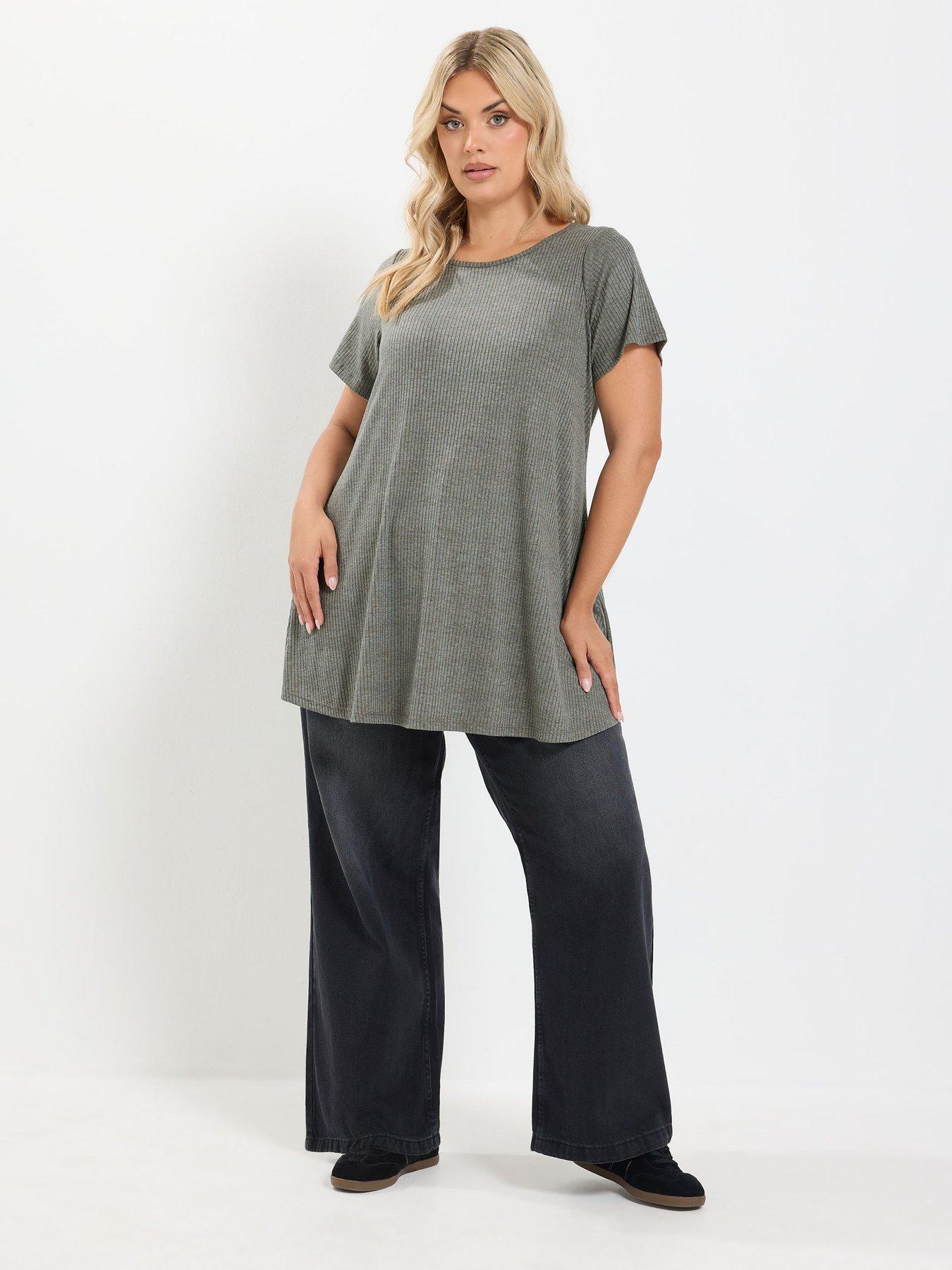 Image 3 of 4 of Yours Womens Curve Soft Touch Ribbed T-shirt - Grey